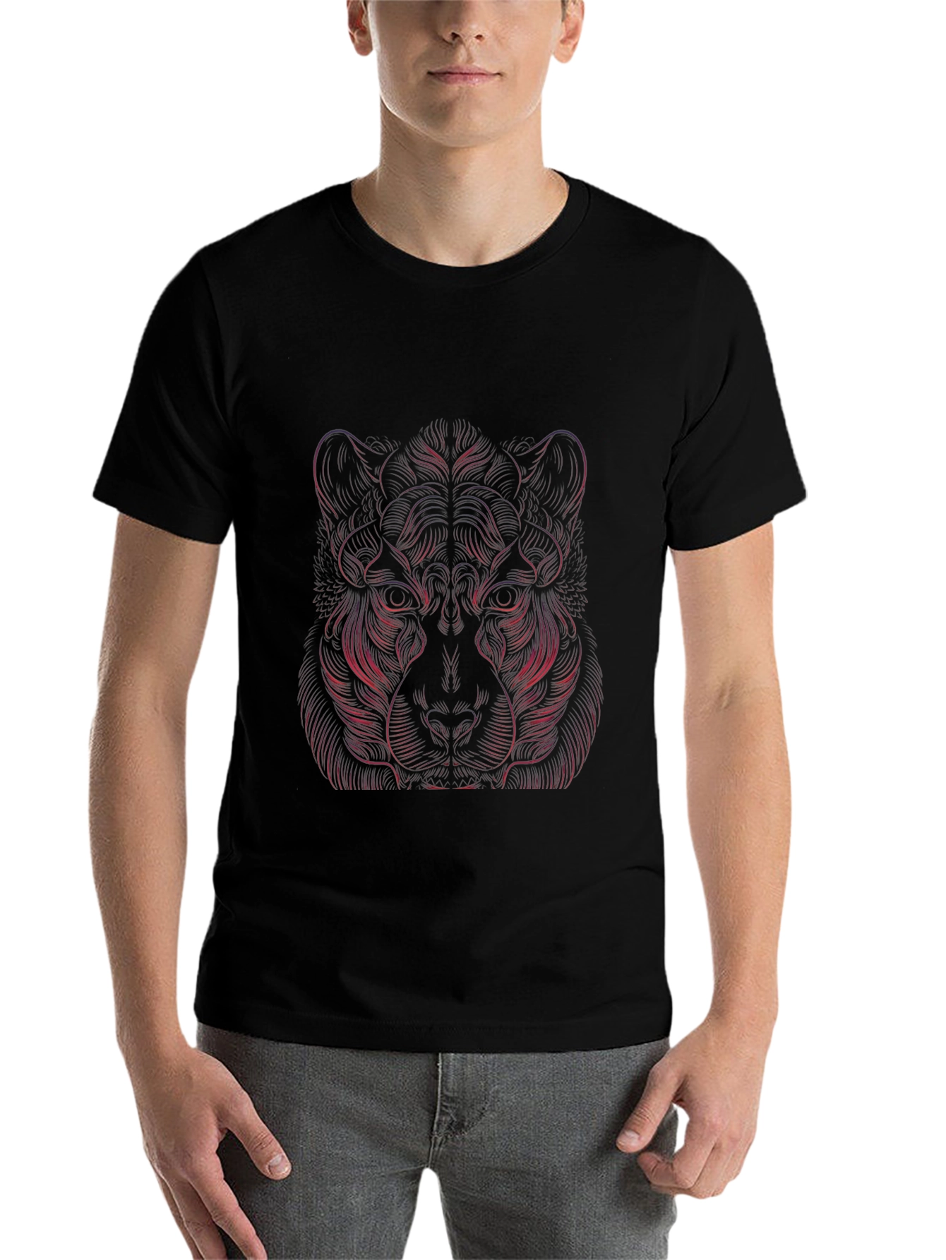 Abstract Lion Graphic Black T-Shirt