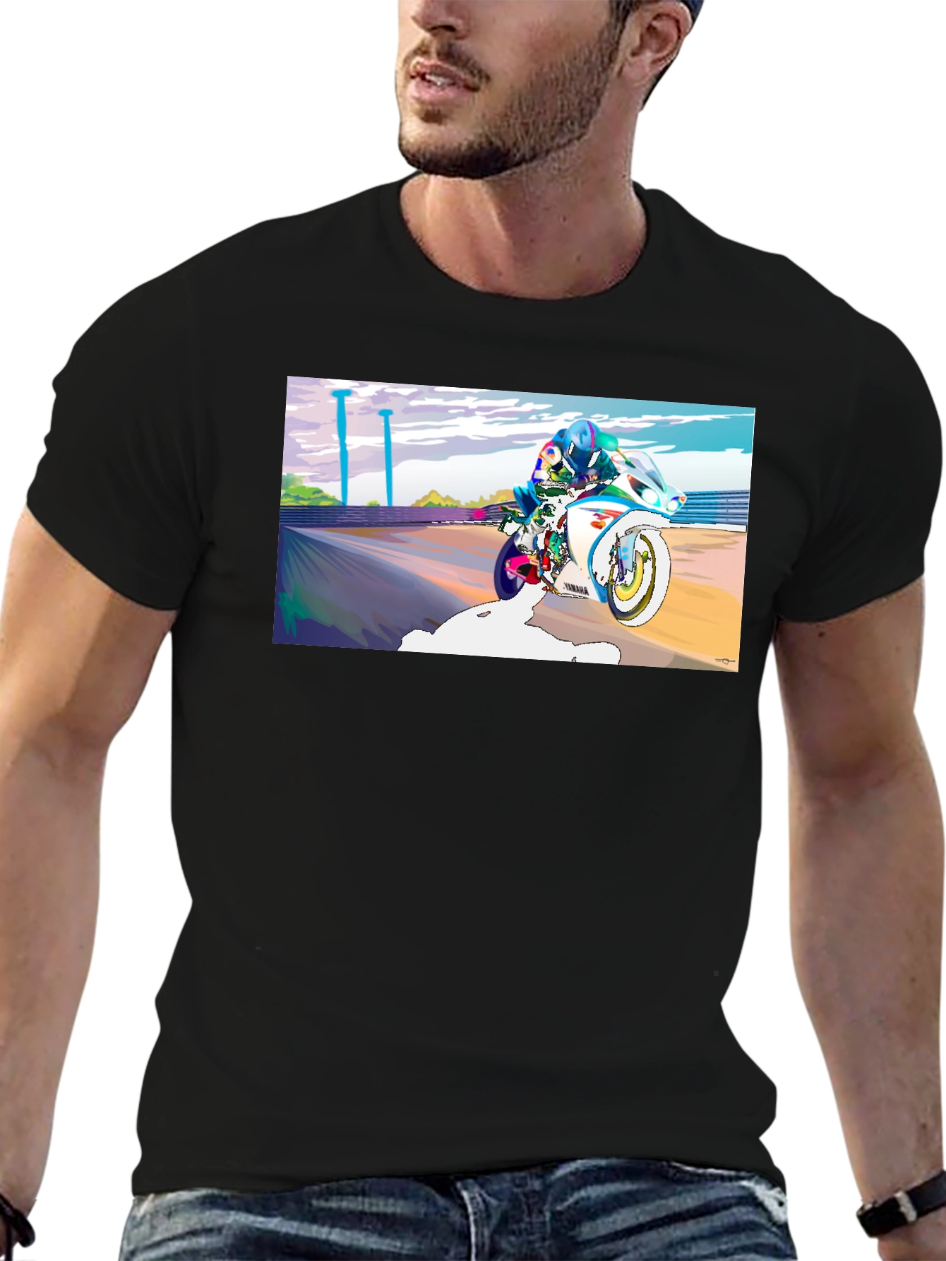 Motorcycle Rider Graphic Tee - Black