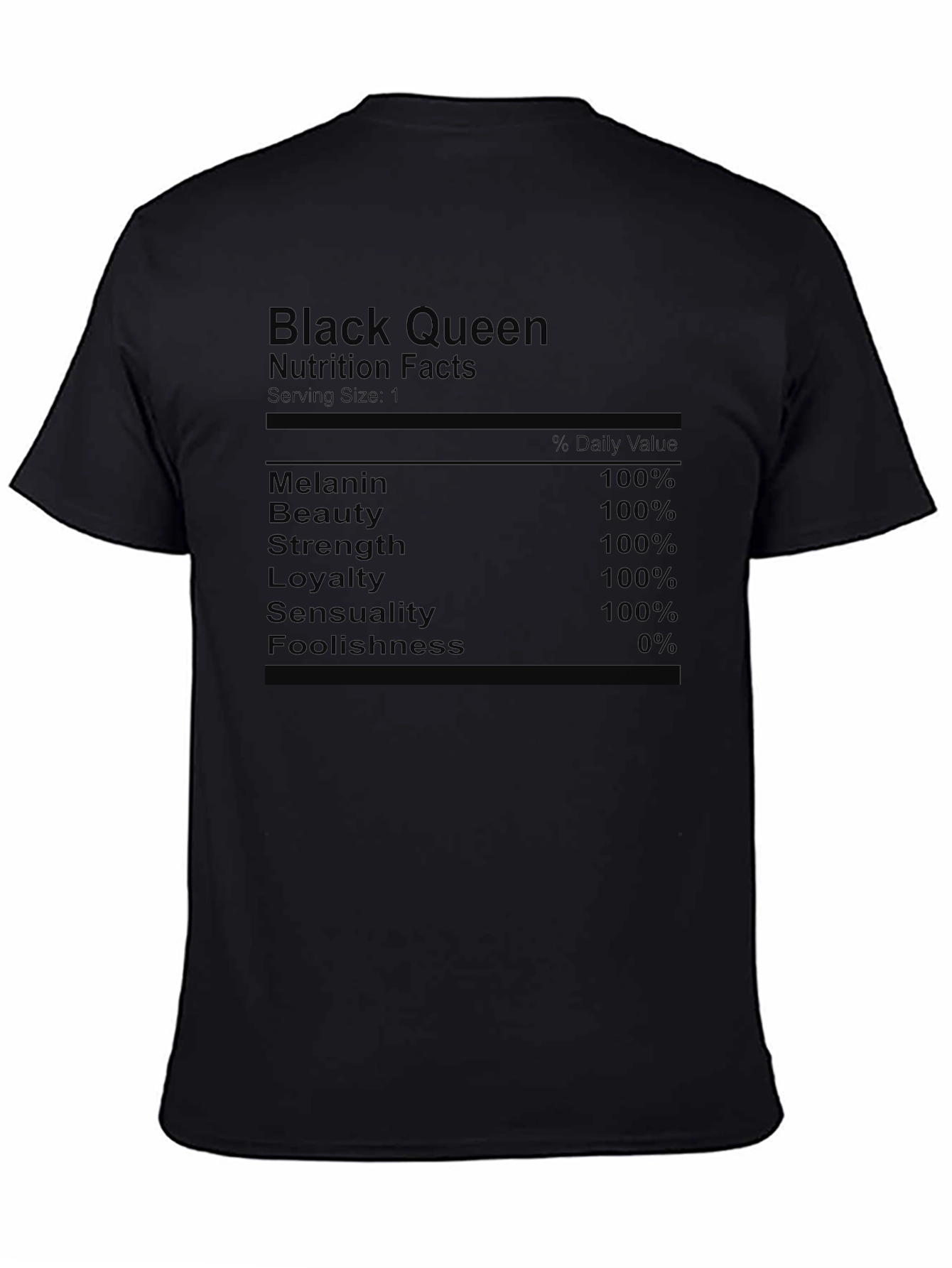 Black Queen Nutrition Facts Graphic T-Shirt