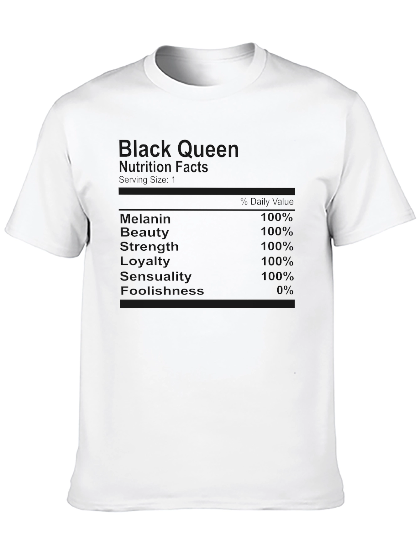 Black Queen Nutrition Facts Graphic T-Shirt