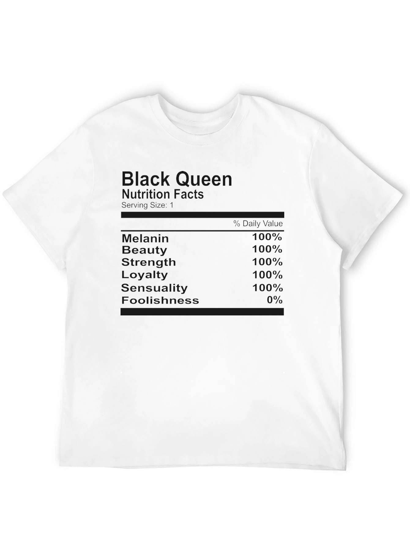 Black Queen Nutrition Facts Graphic T-Shirt