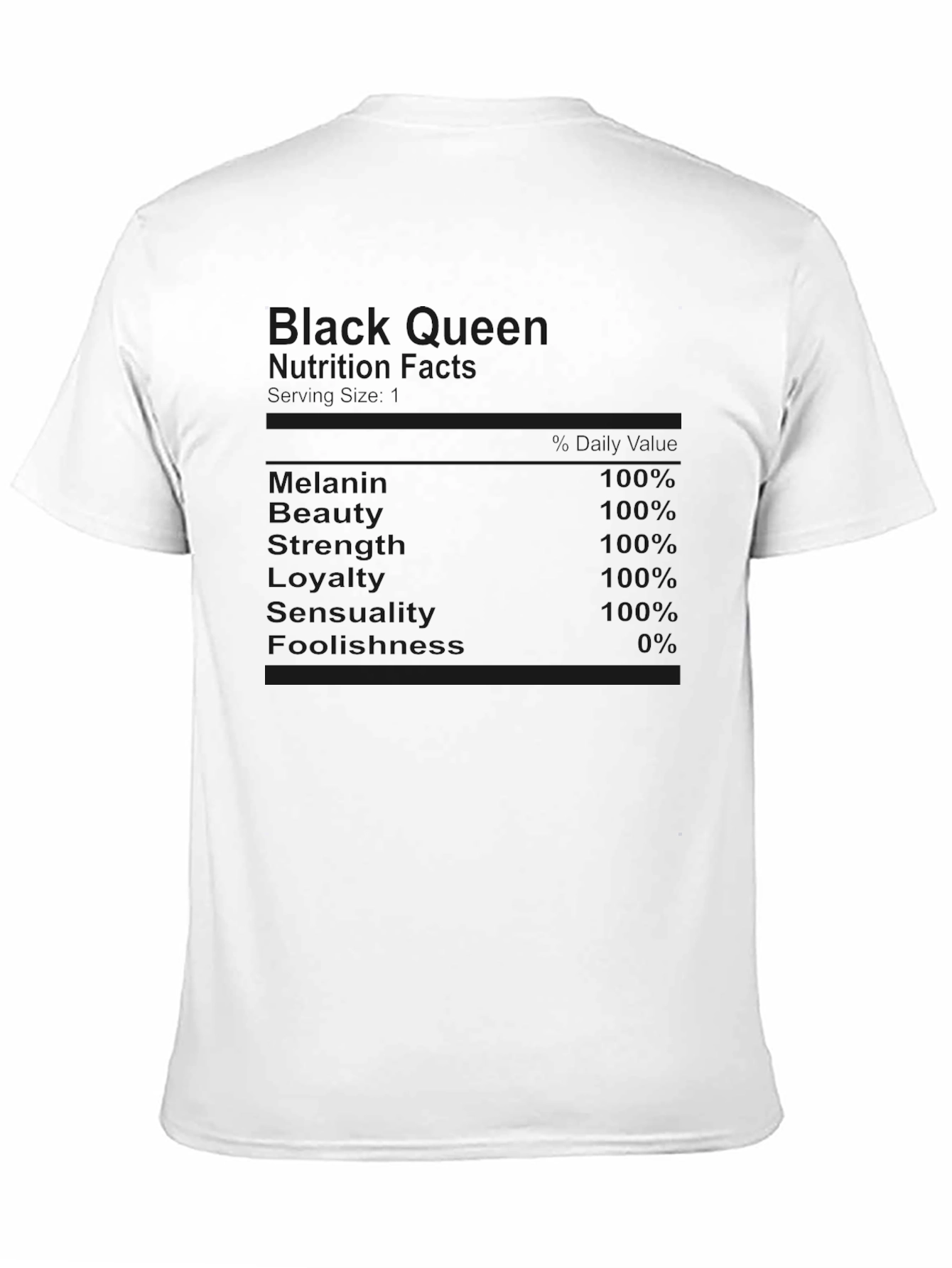 Black Queen Nutrition Facts Graphic T-Shirt