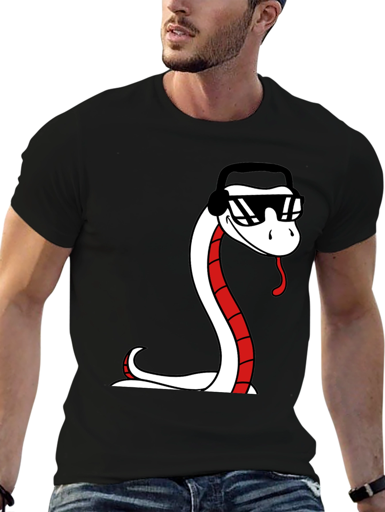 Cool Snake Graphic Tee - Black Cotton T-Shirt