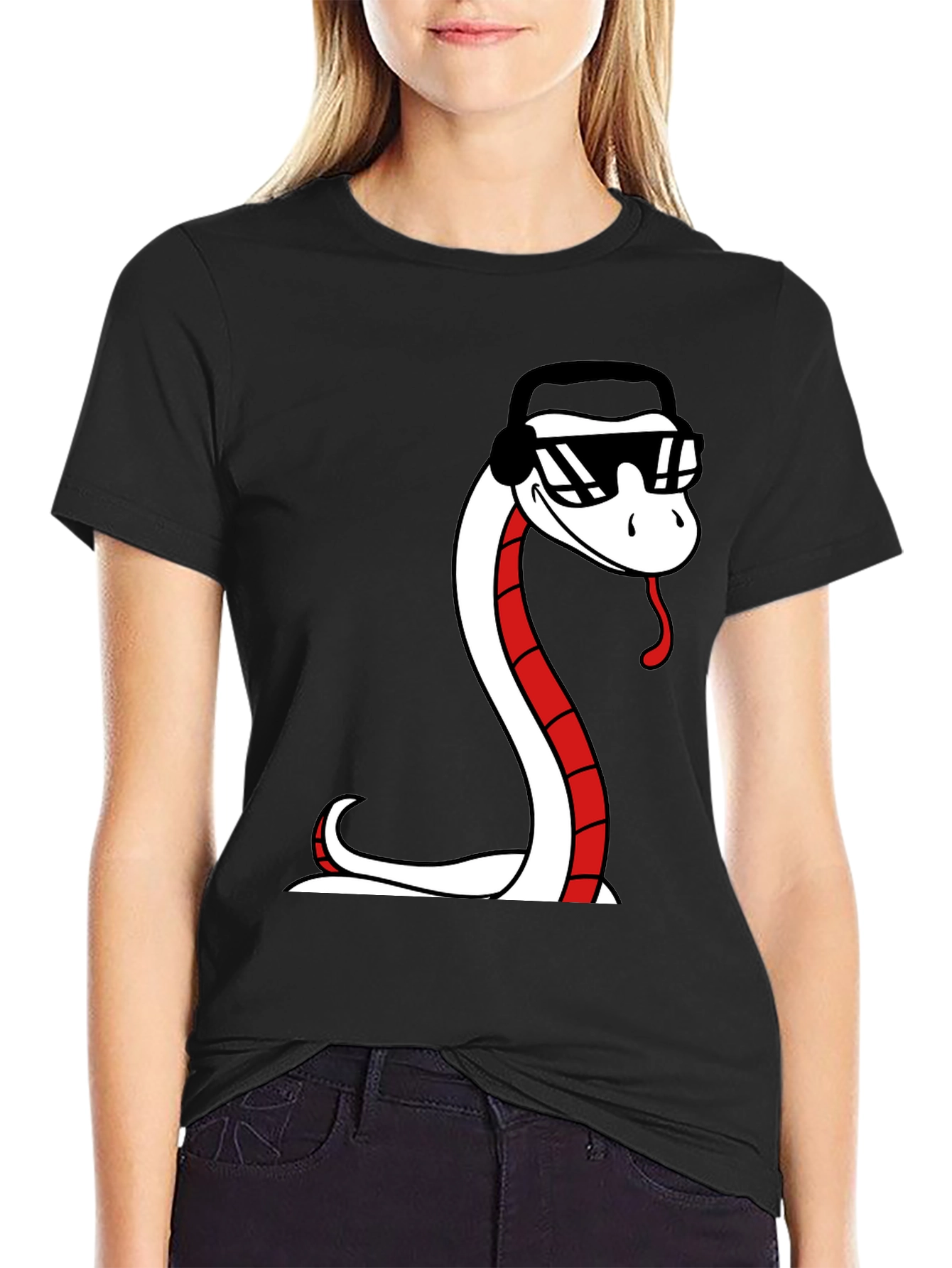 Cool Snake Graphic Tee - Black Cotton T-Shirt