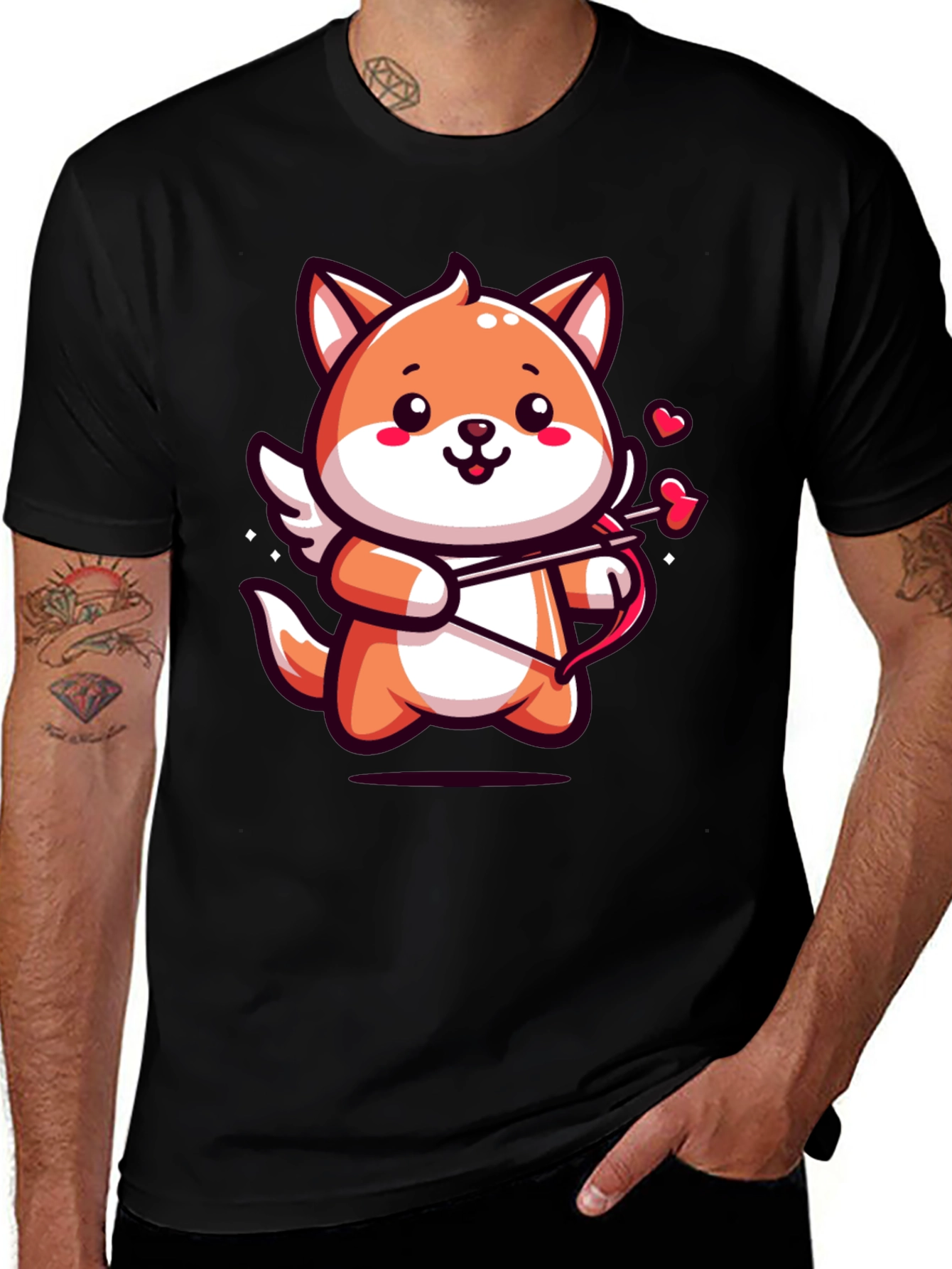 Cute Cupid Fox Graphic Tee - Valentines Day Shirt