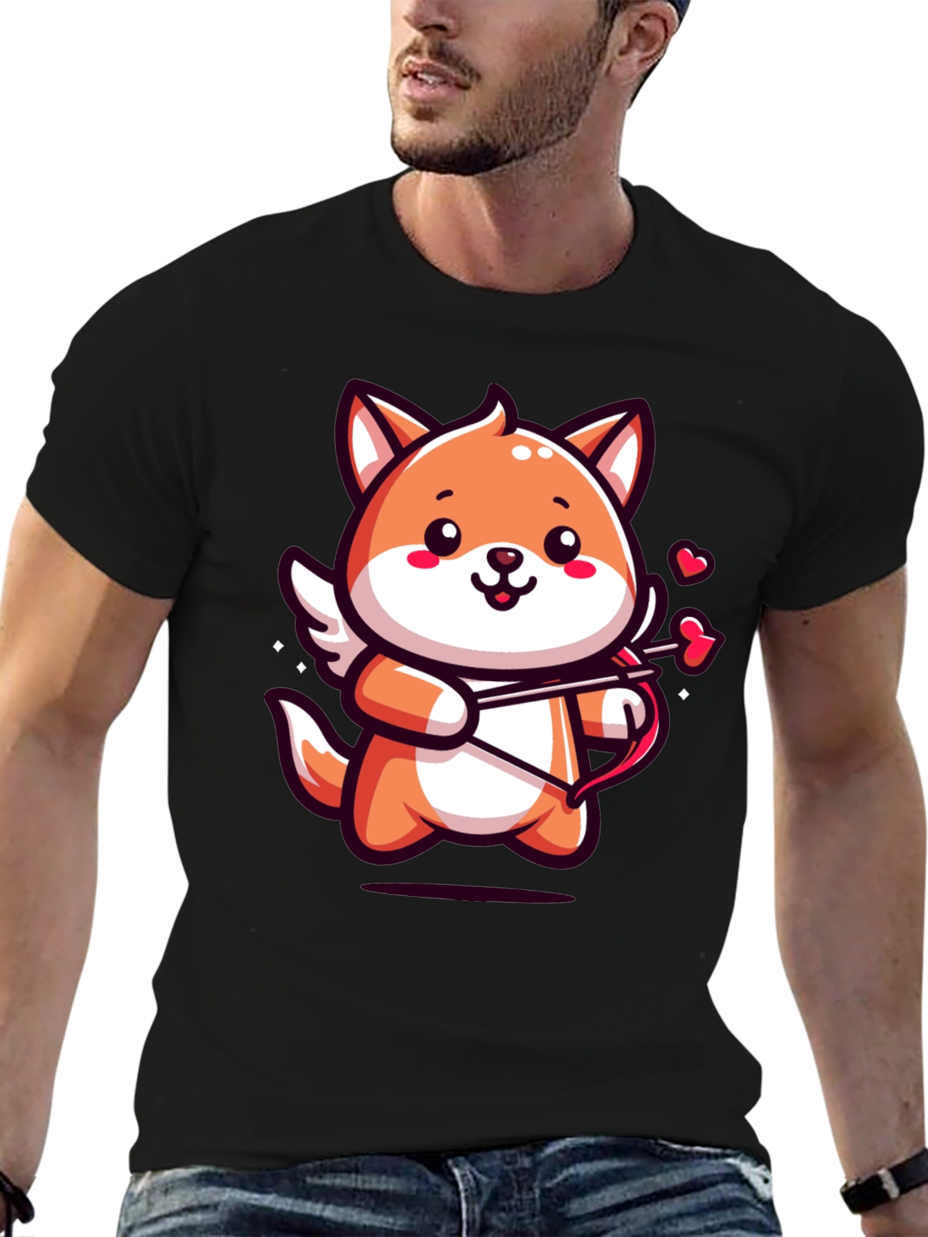 Cute Cupid Fox Graphic Tee - Valentines Day Shirt