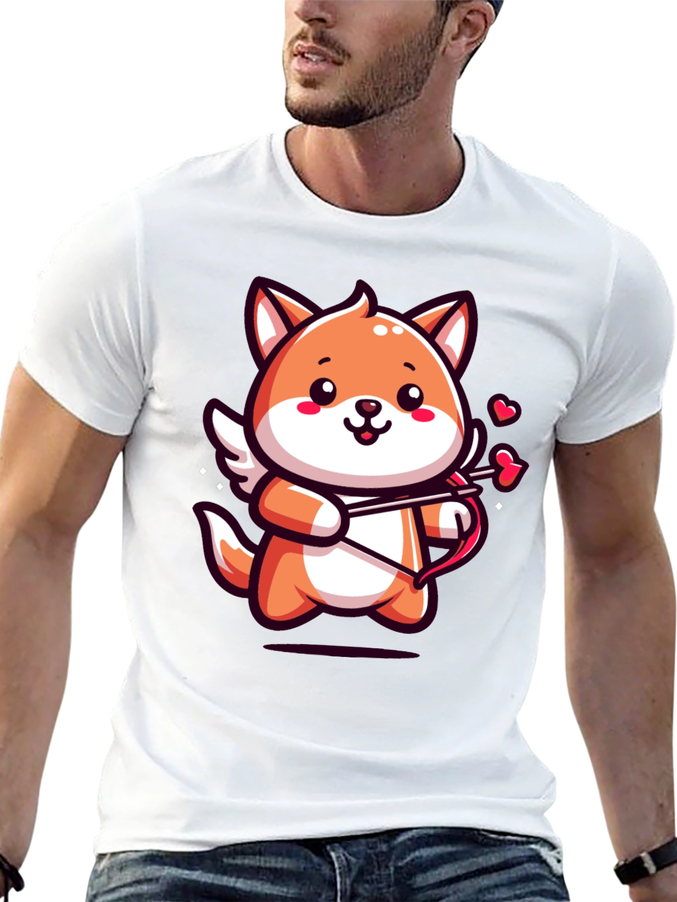 Cute Cupid Fox Graphic Tee - Valentines Day Shirt