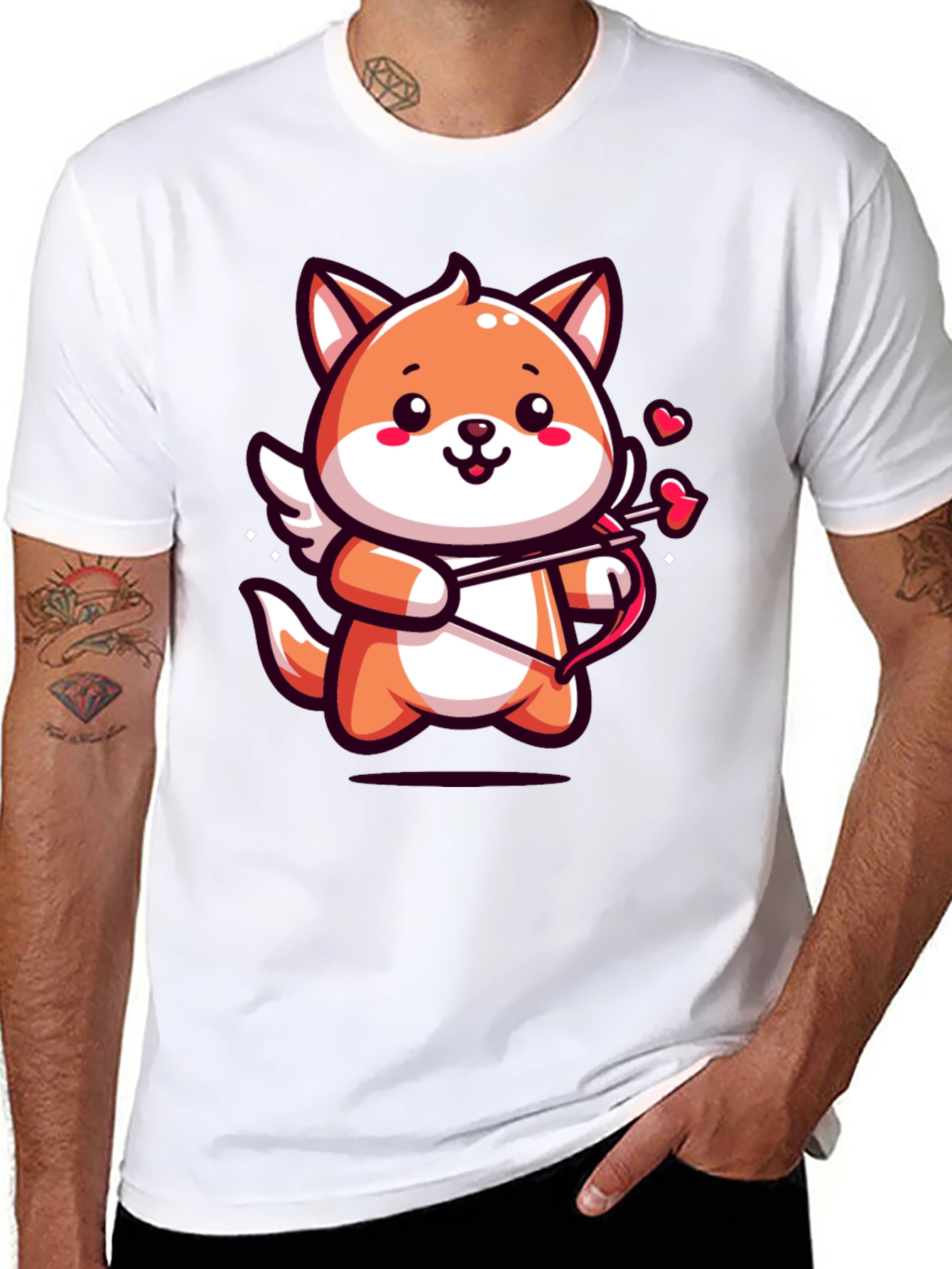 Cute Cupid Fox Graphic Tee - Valentines Day Shirt