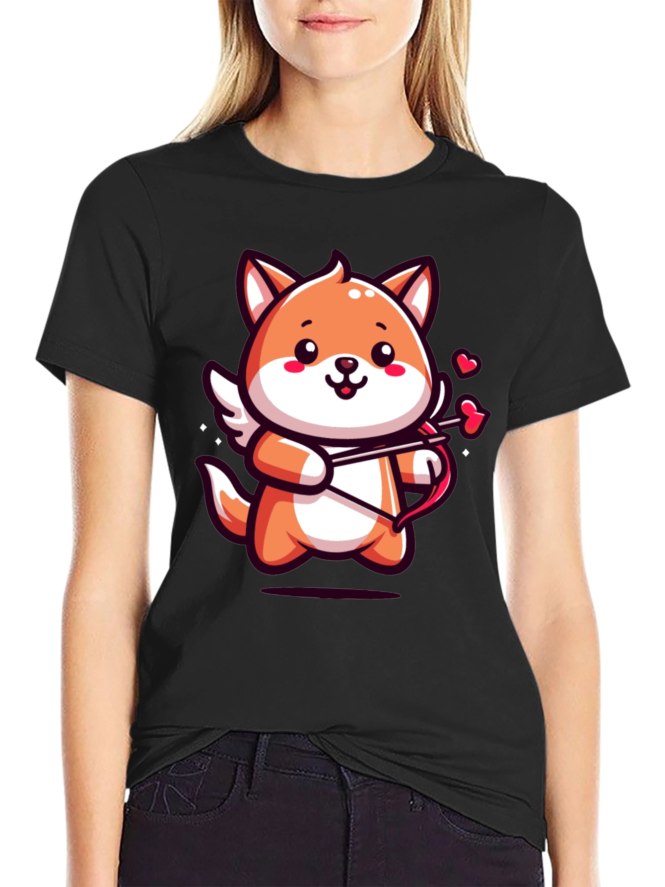 Cute Cupid Fox Graphic Tee - Valentines Day Shirt