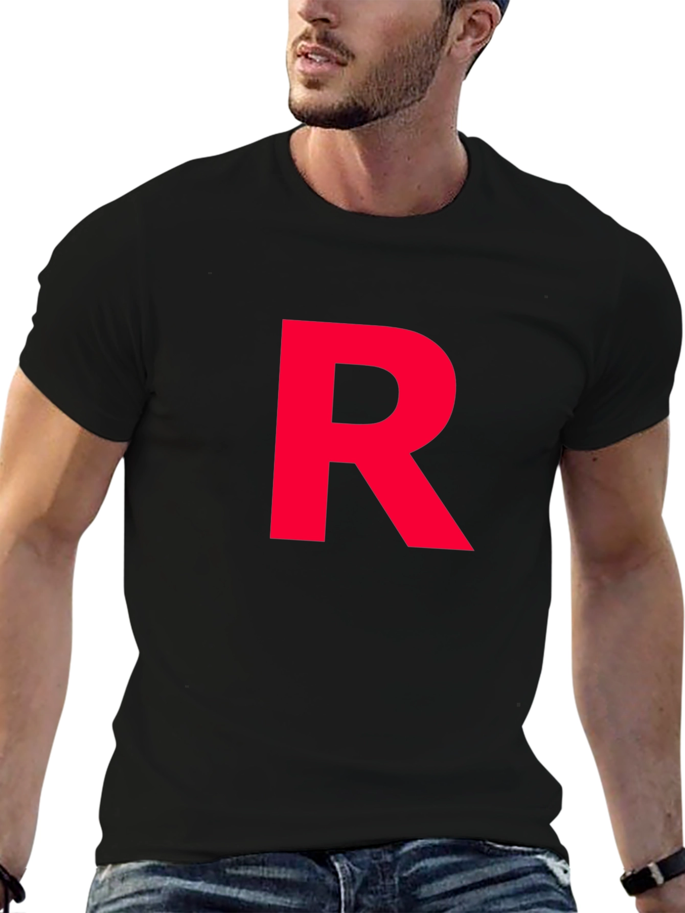 Red Letter R on Black Cotton T-Shirt