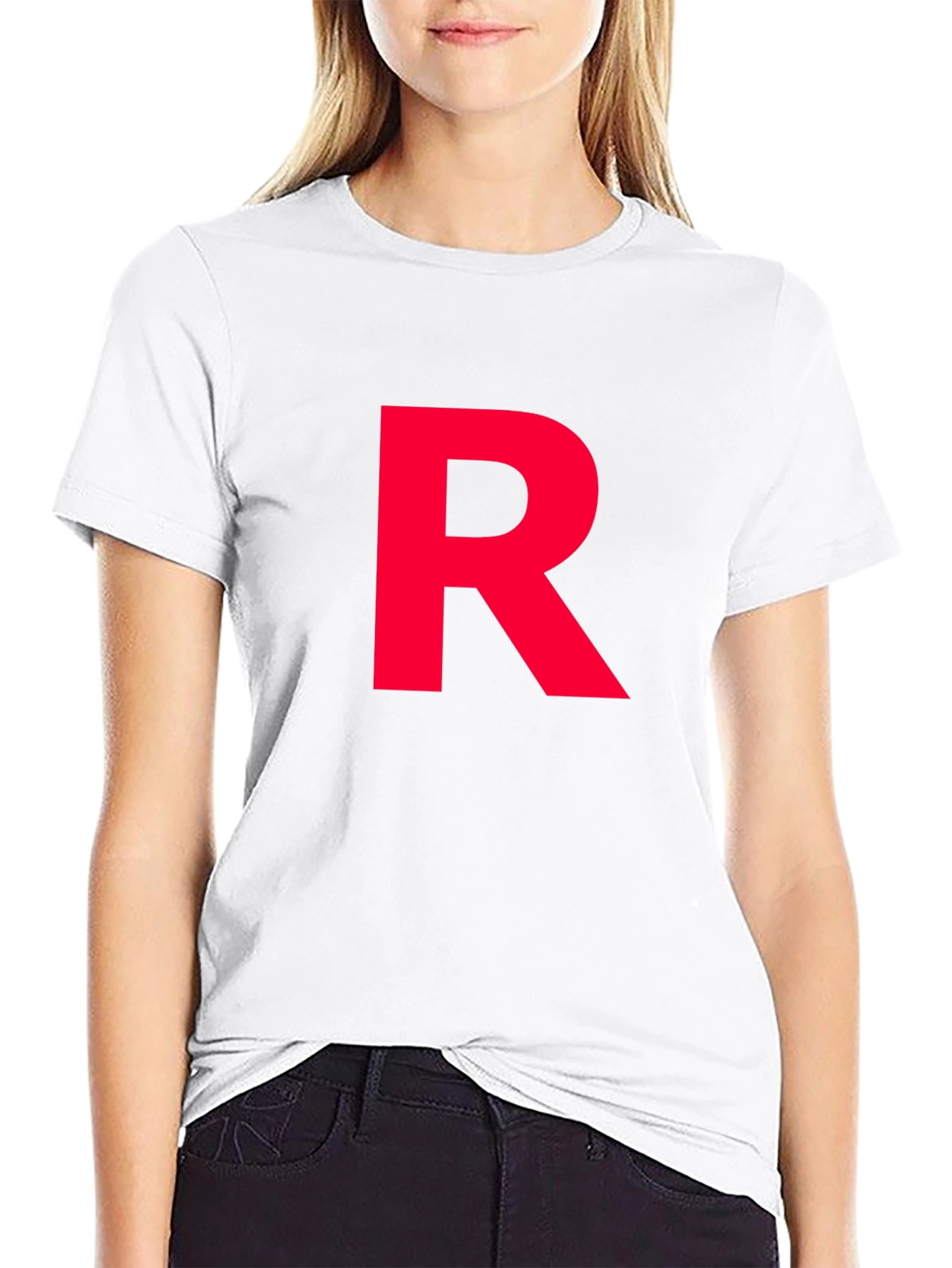 Red Letter R on Black Cotton T-Shirt