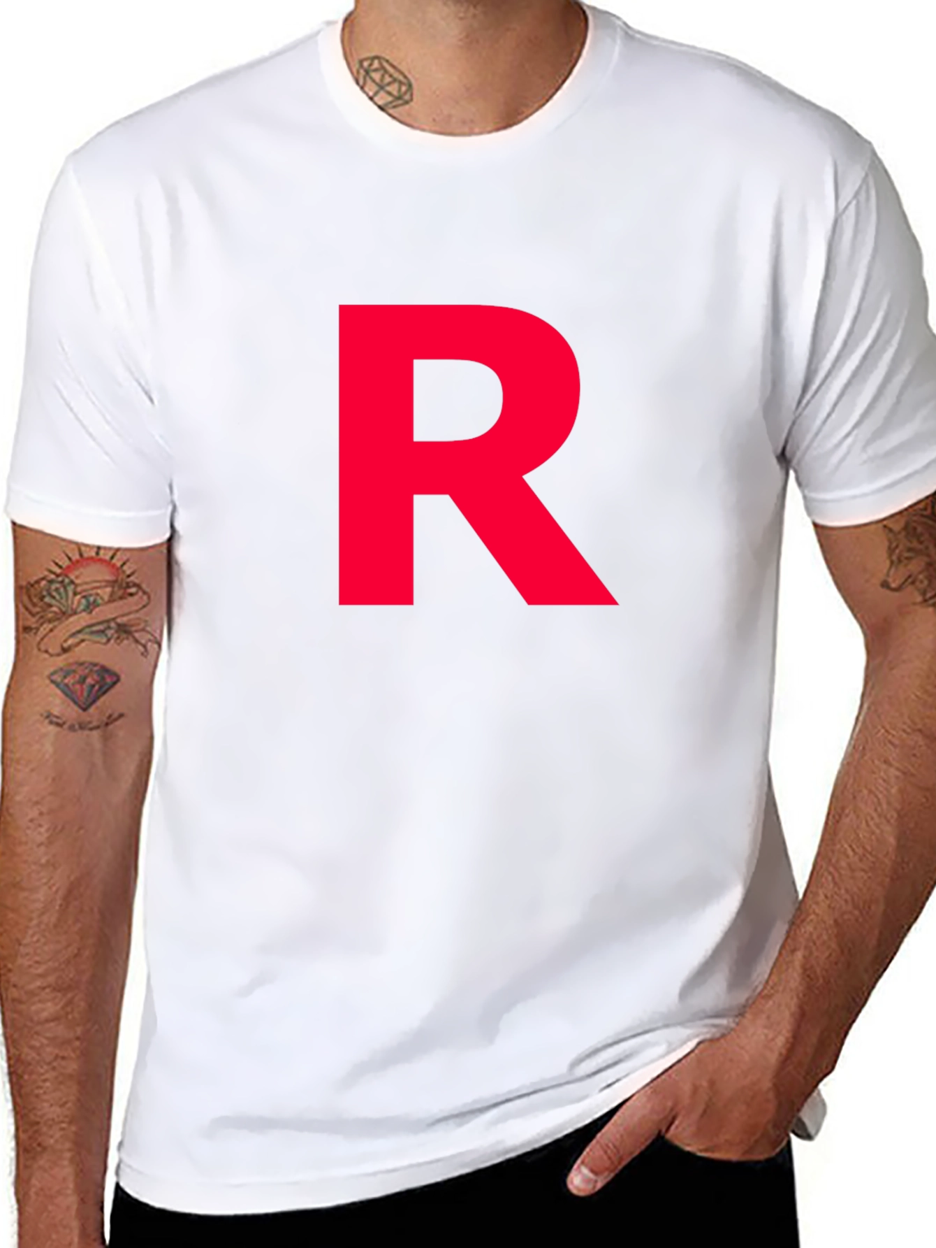 Red Letter R on Black Cotton T-Shirt