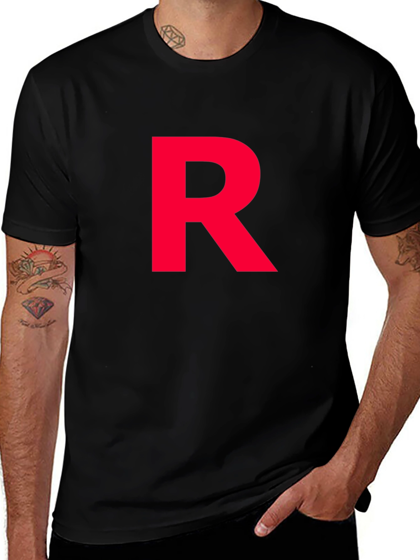 Red Letter R on Black Cotton T-Shirt
