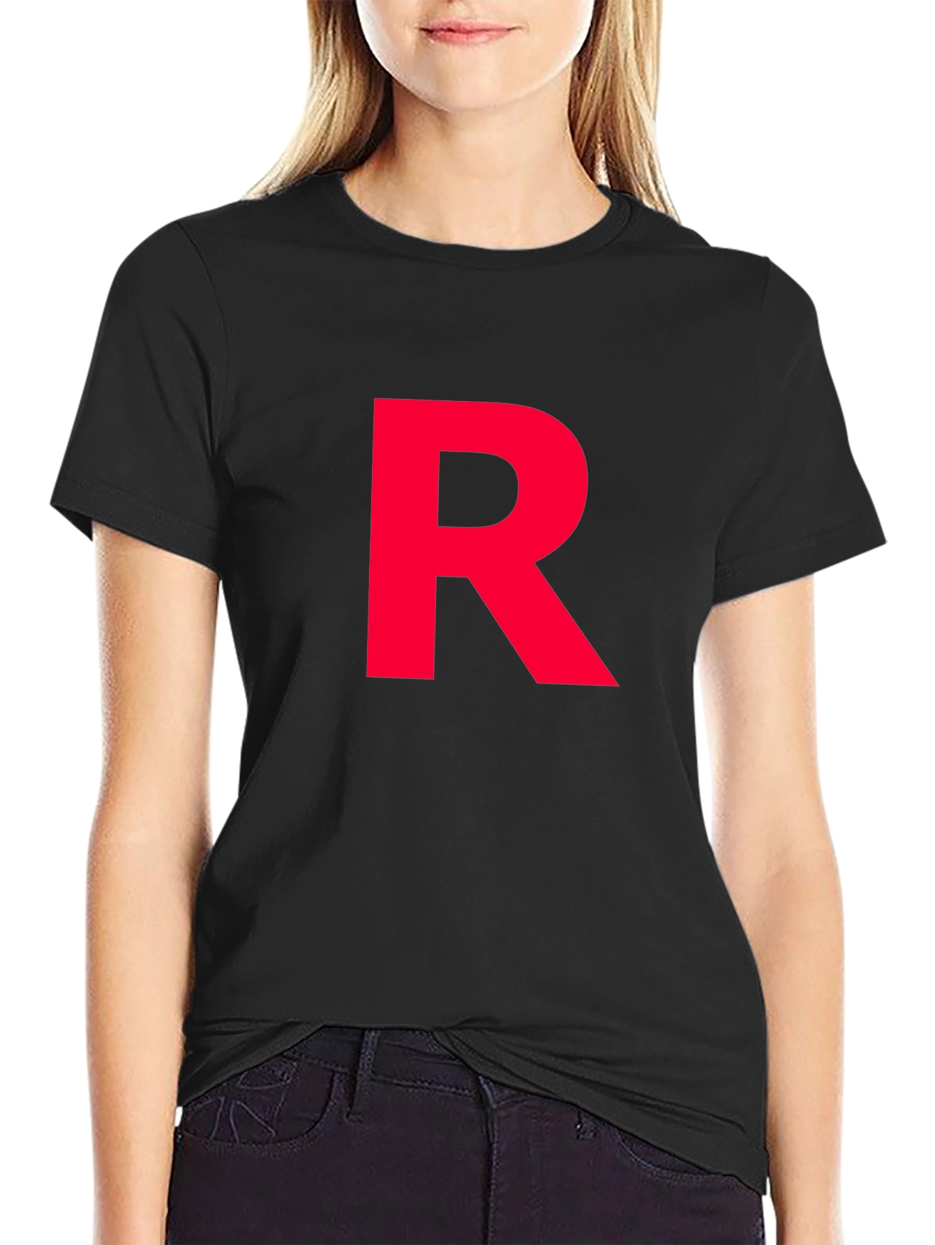 Red Letter R on Black Cotton T-Shirt