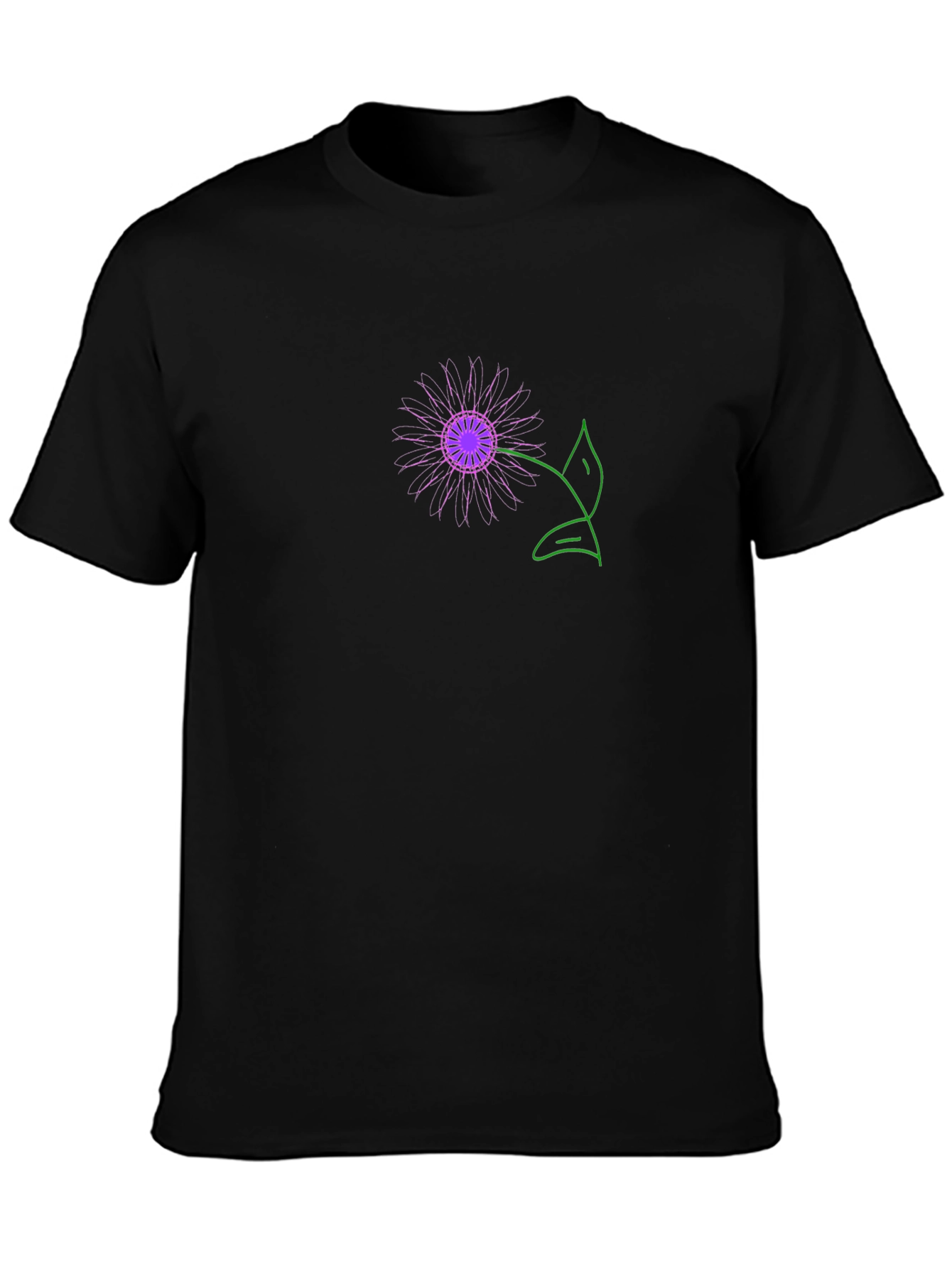 Black T-Shirt with Purple Flower Graphic
