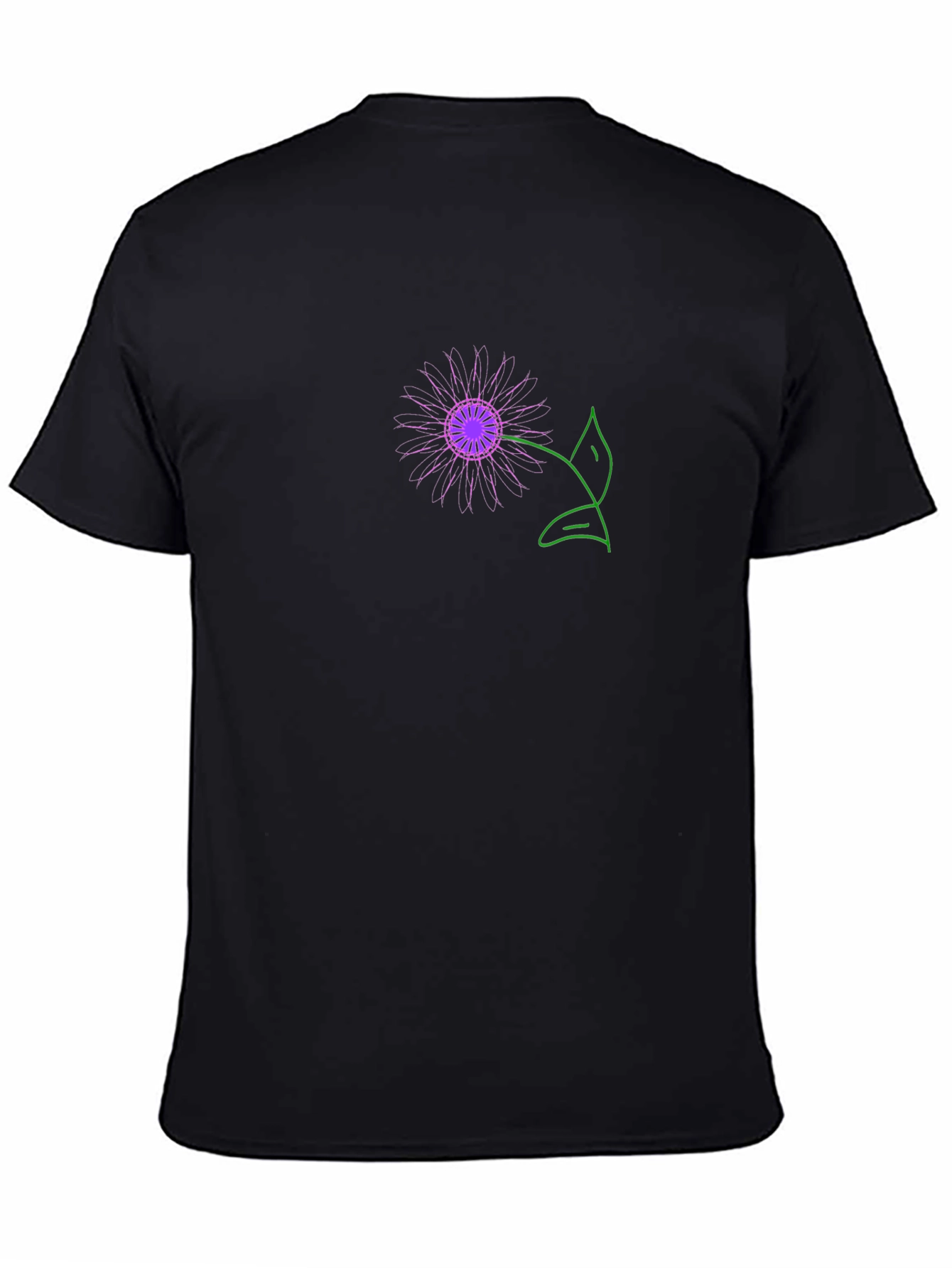Black T-Shirt with Purple Flower Graphic