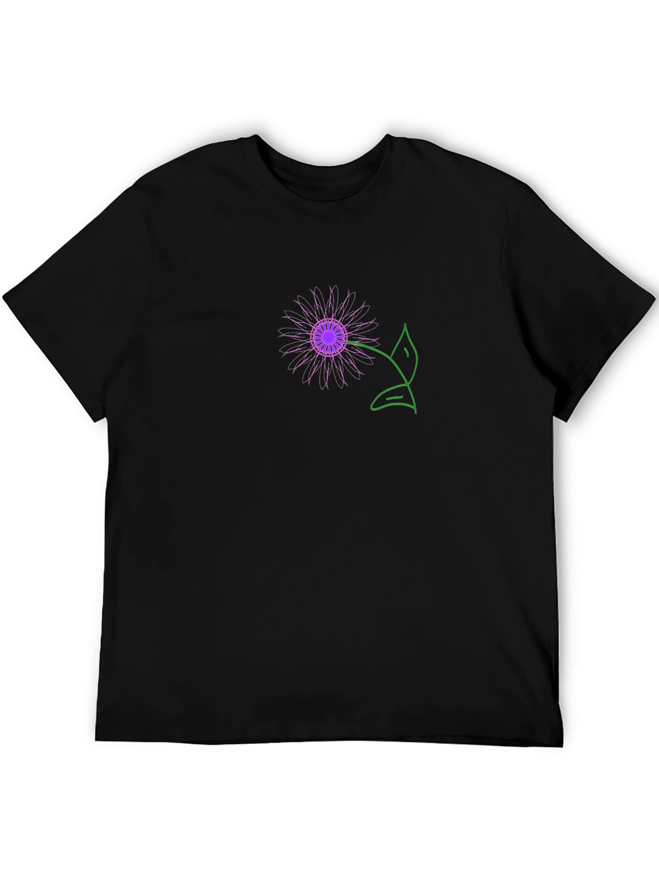 Black T-Shirt with Purple Flower Graphic