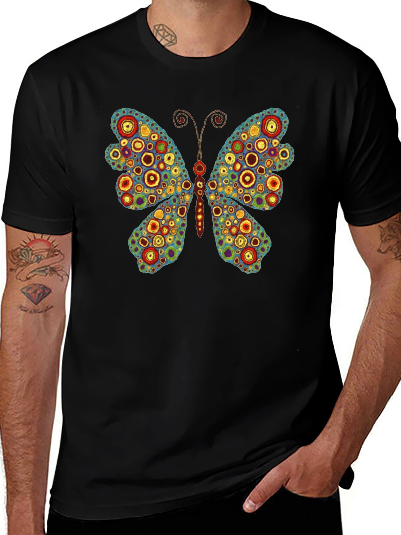 Butterfly Art Print Black T-Shirt