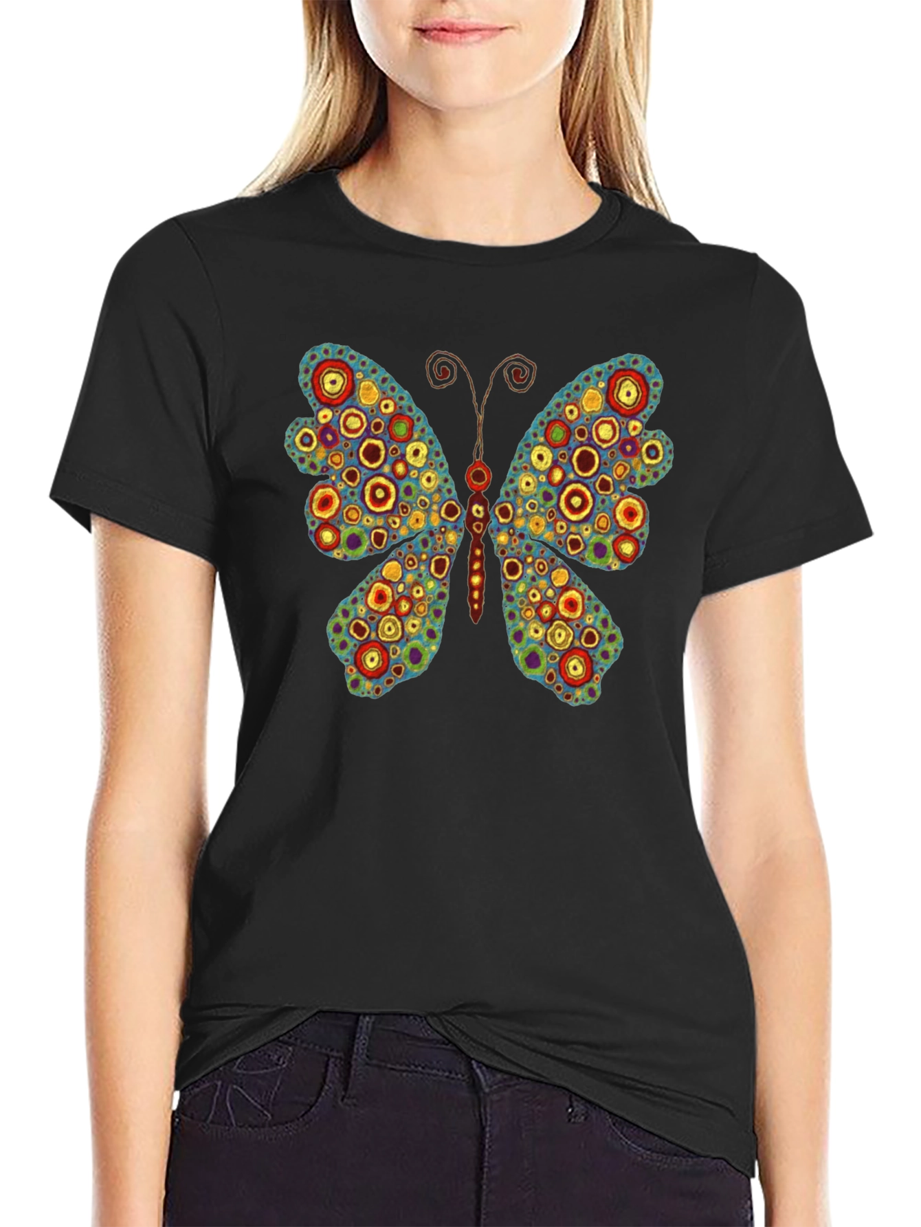 Butterfly Art Print Black T-Shirt