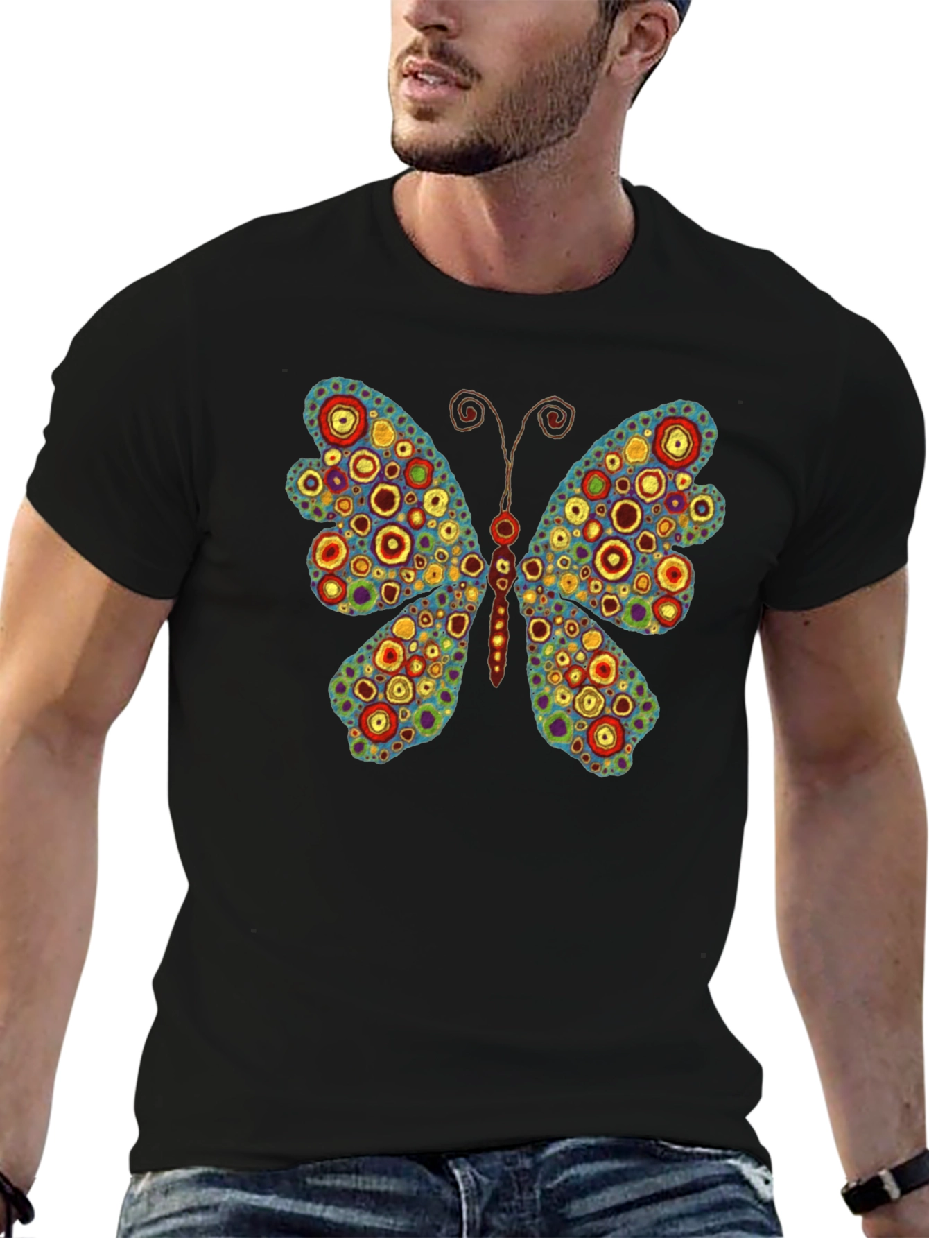 Butterfly Art Print Black T-Shirt
