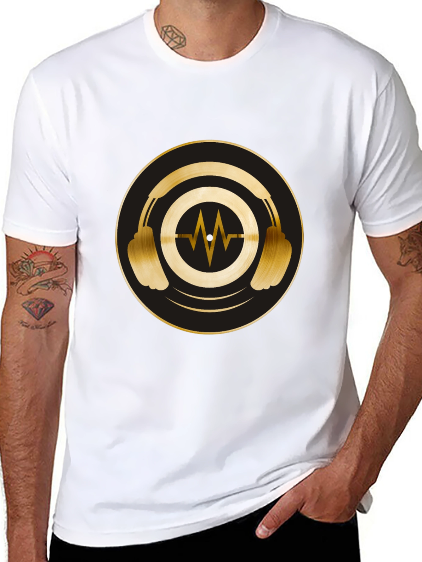 Gold Headphones Graphic Black Tee