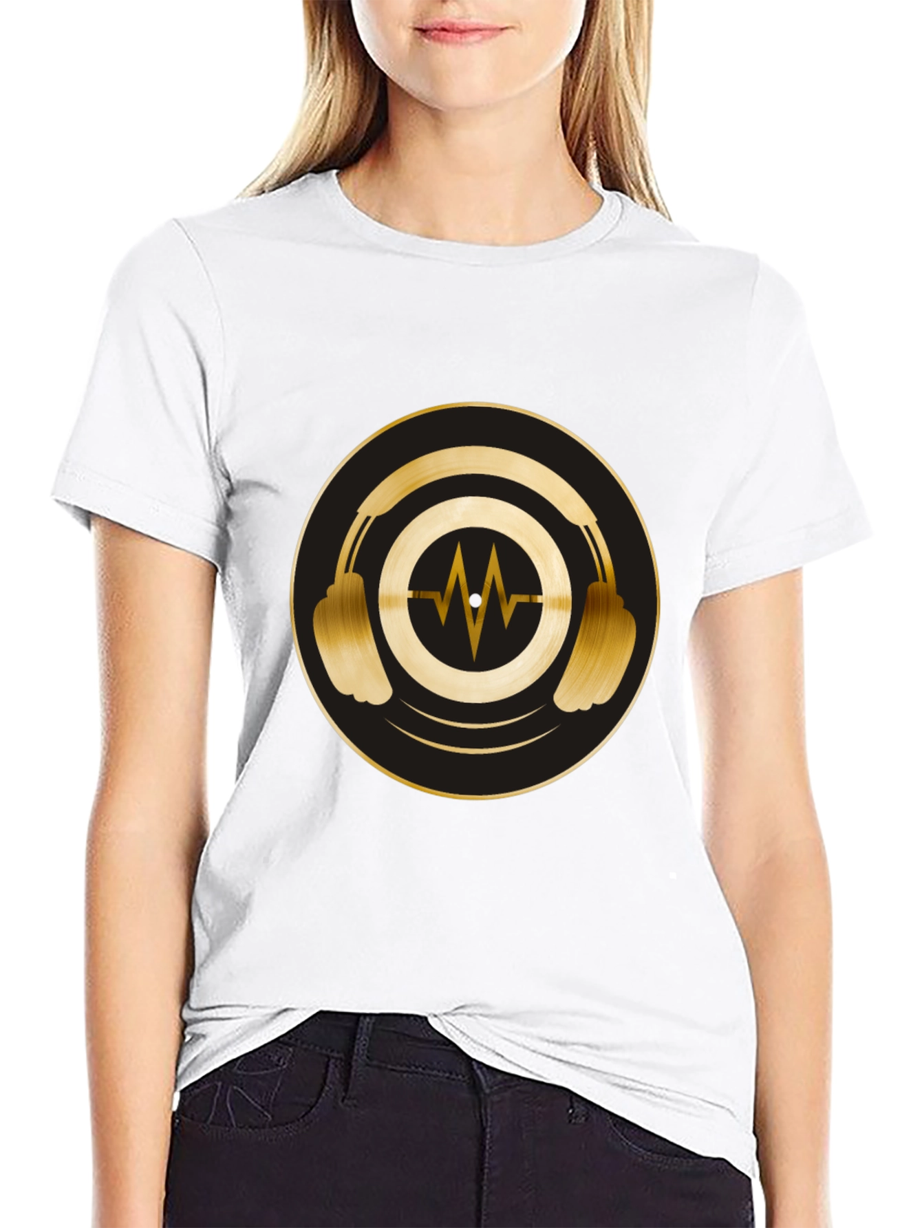 Gold Headphones Graphic Black Tee