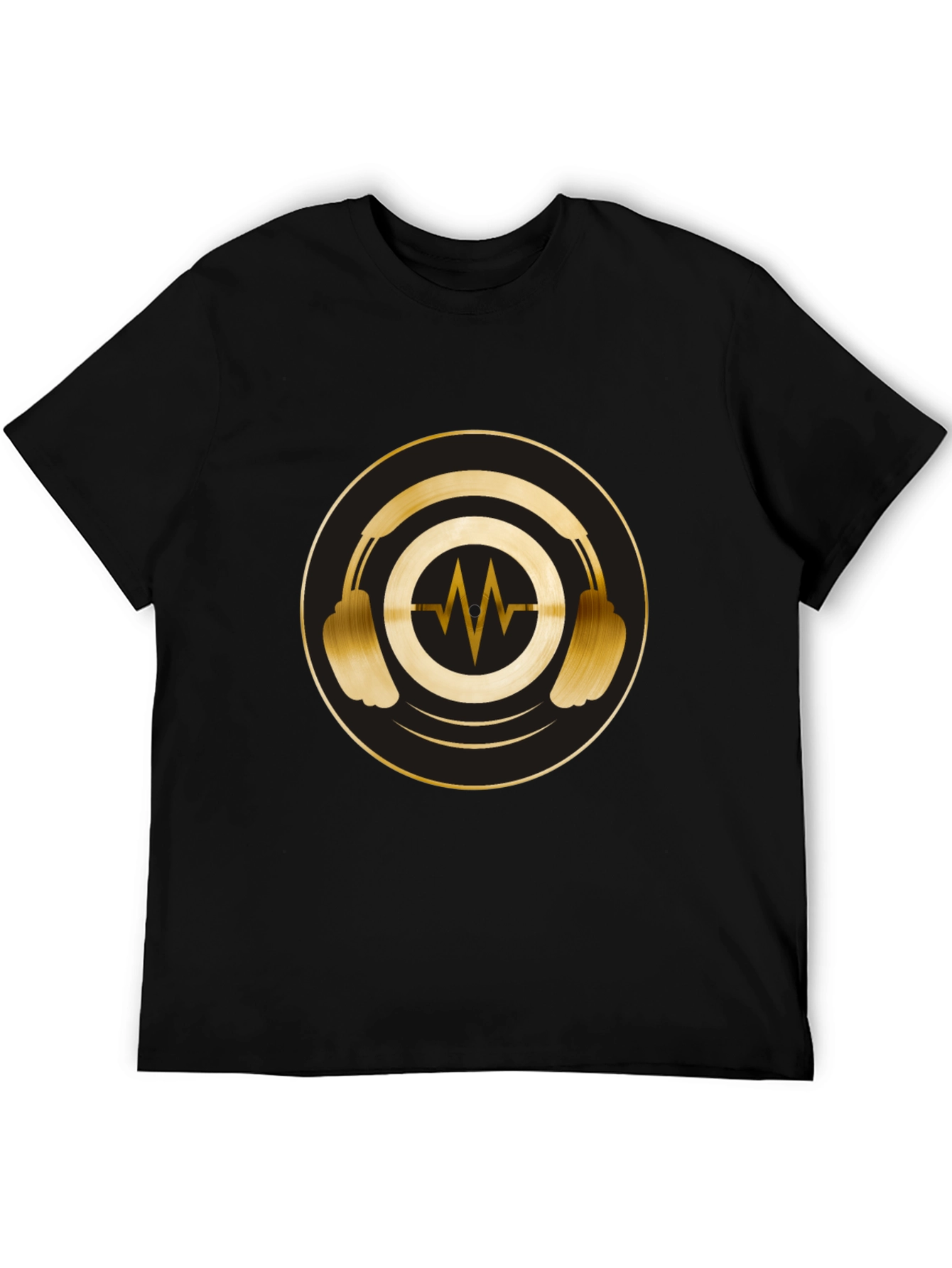 Gold Headphones Graphic Black Tee