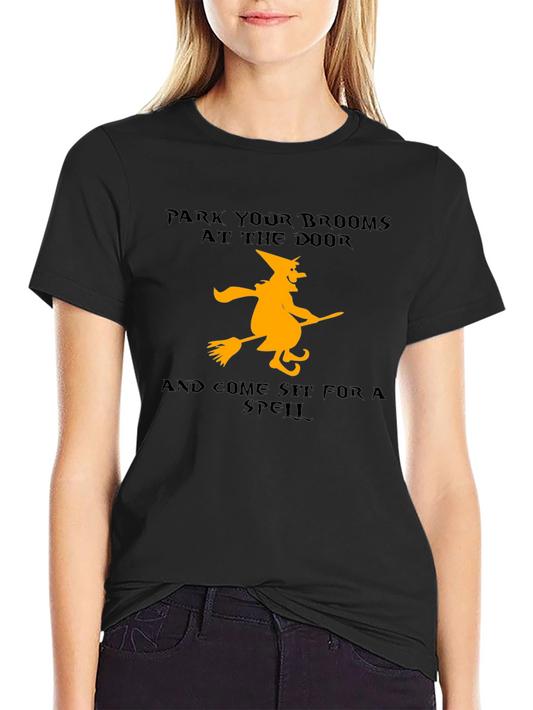 Halloween Witch Broom T-Shirt - Sit For A Spell