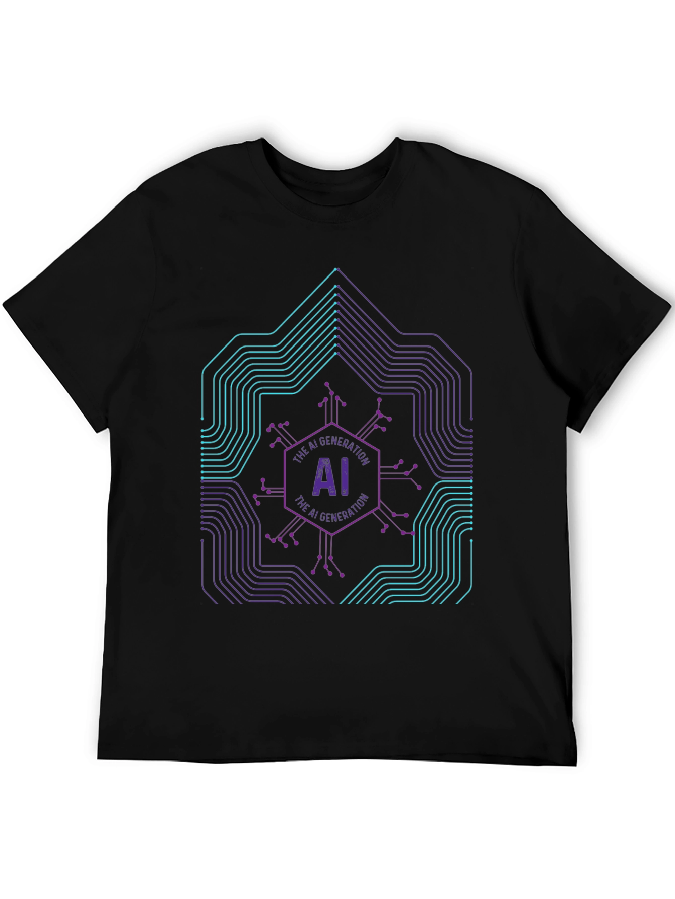 AI Generation Graphic Print Black T-Shirt