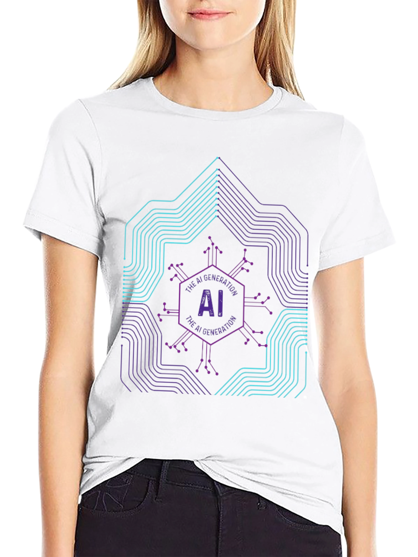 AI Generation Graphic Print Black T-Shirt