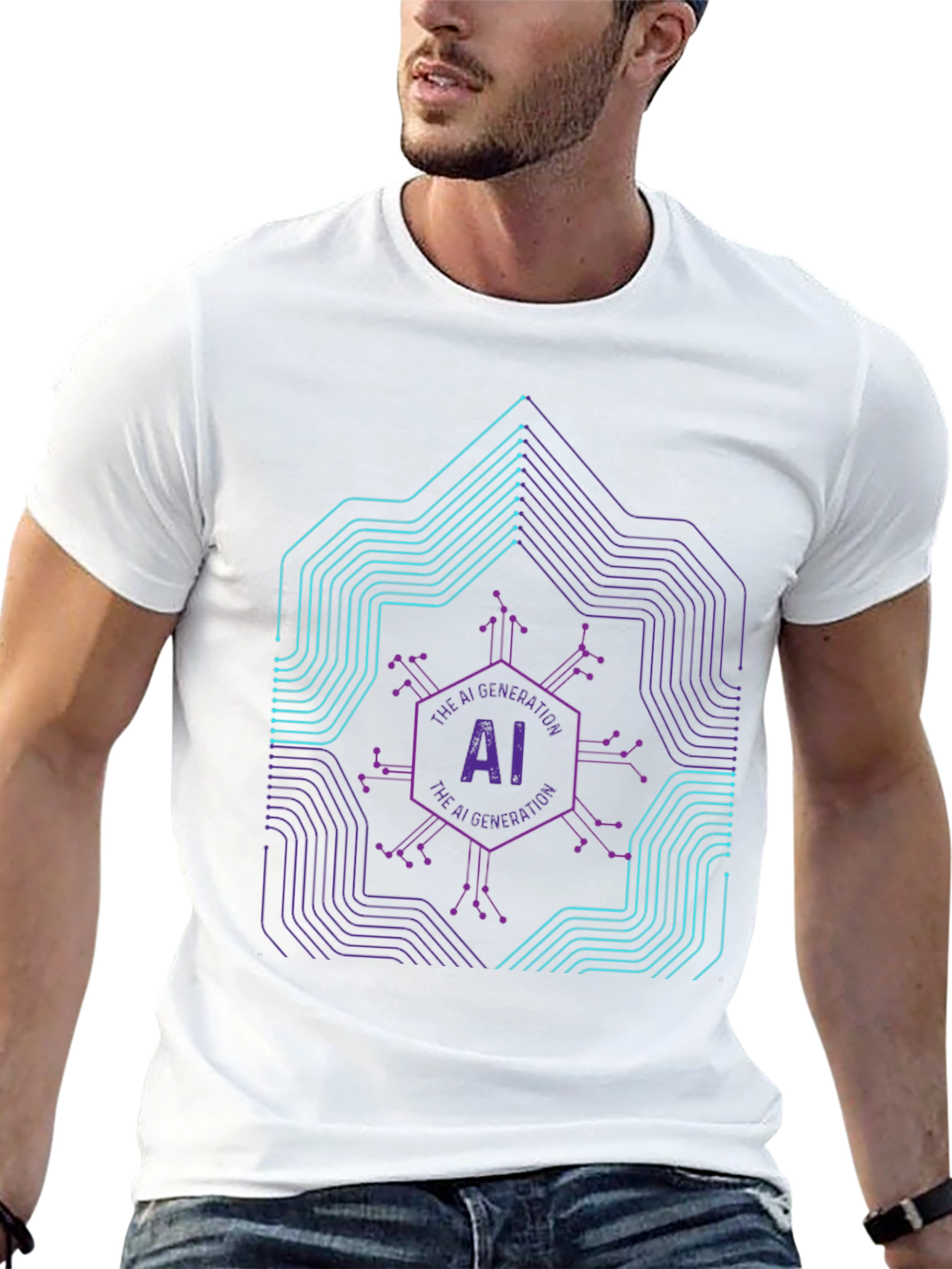 AI Generation Graphic Print Black T-Shirt