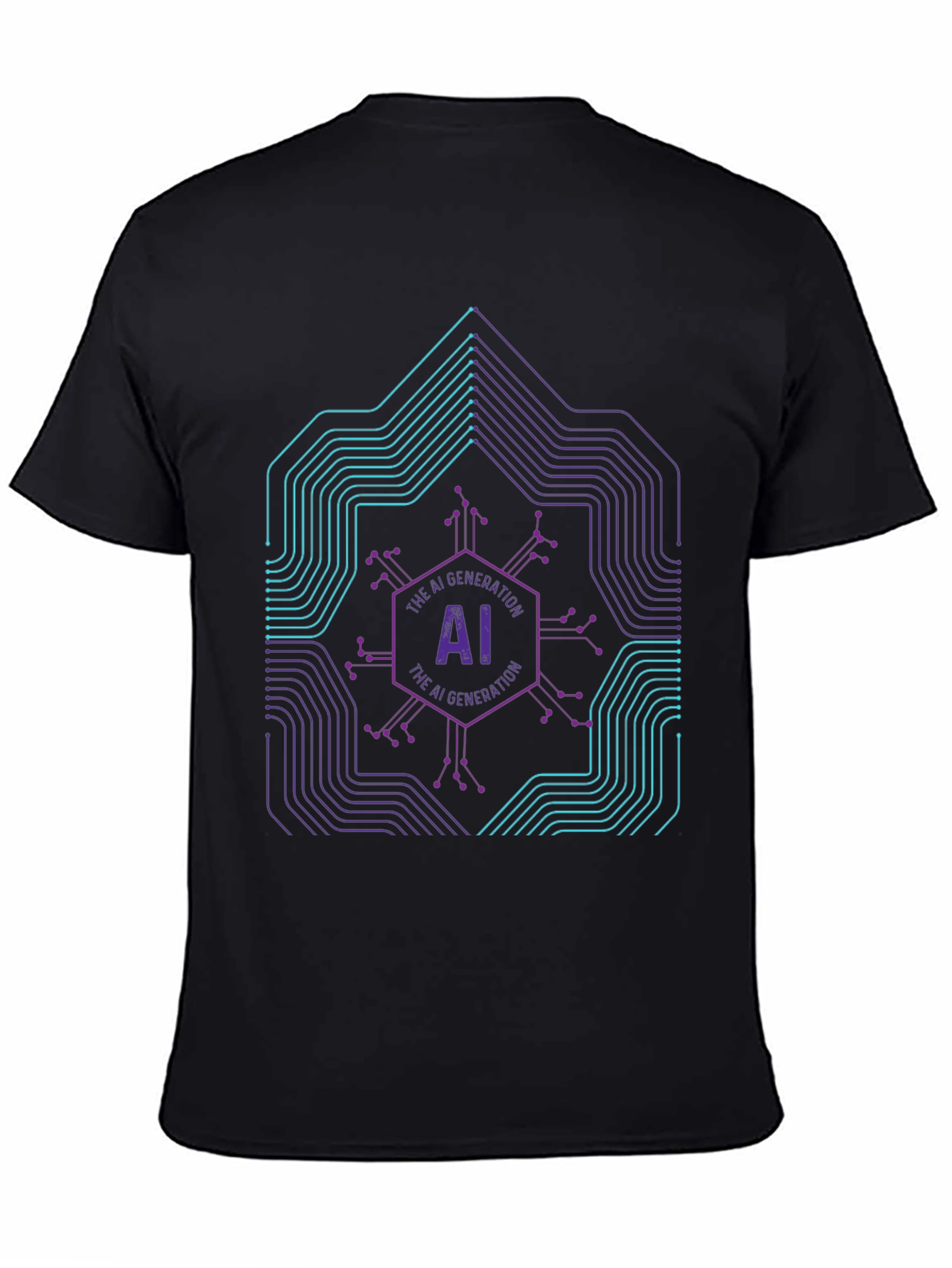 AI Generation Graphic Print Black T-Shirt