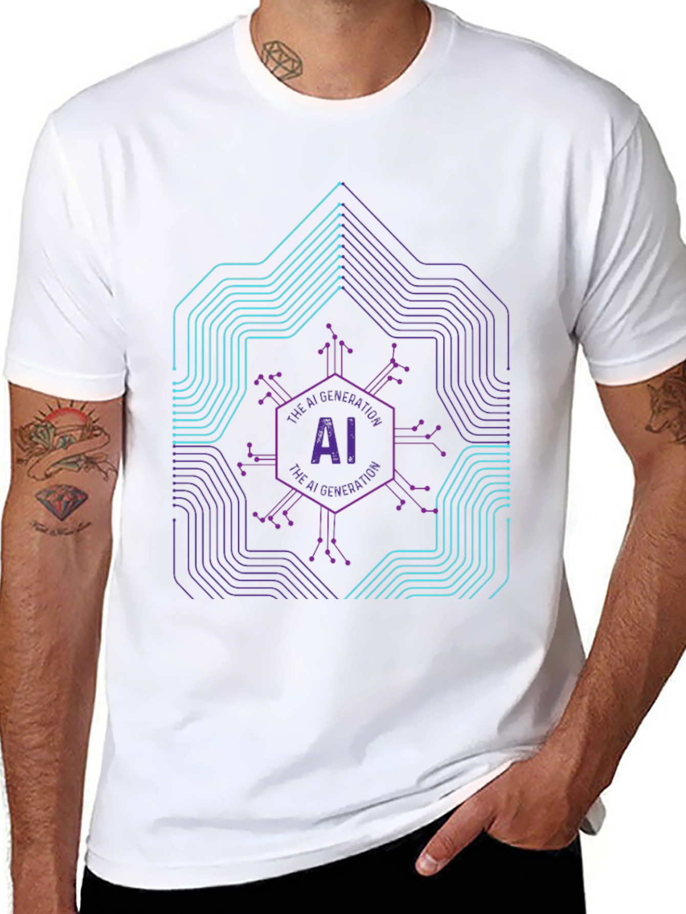 AI Generation Graphic Print Black T-Shirt