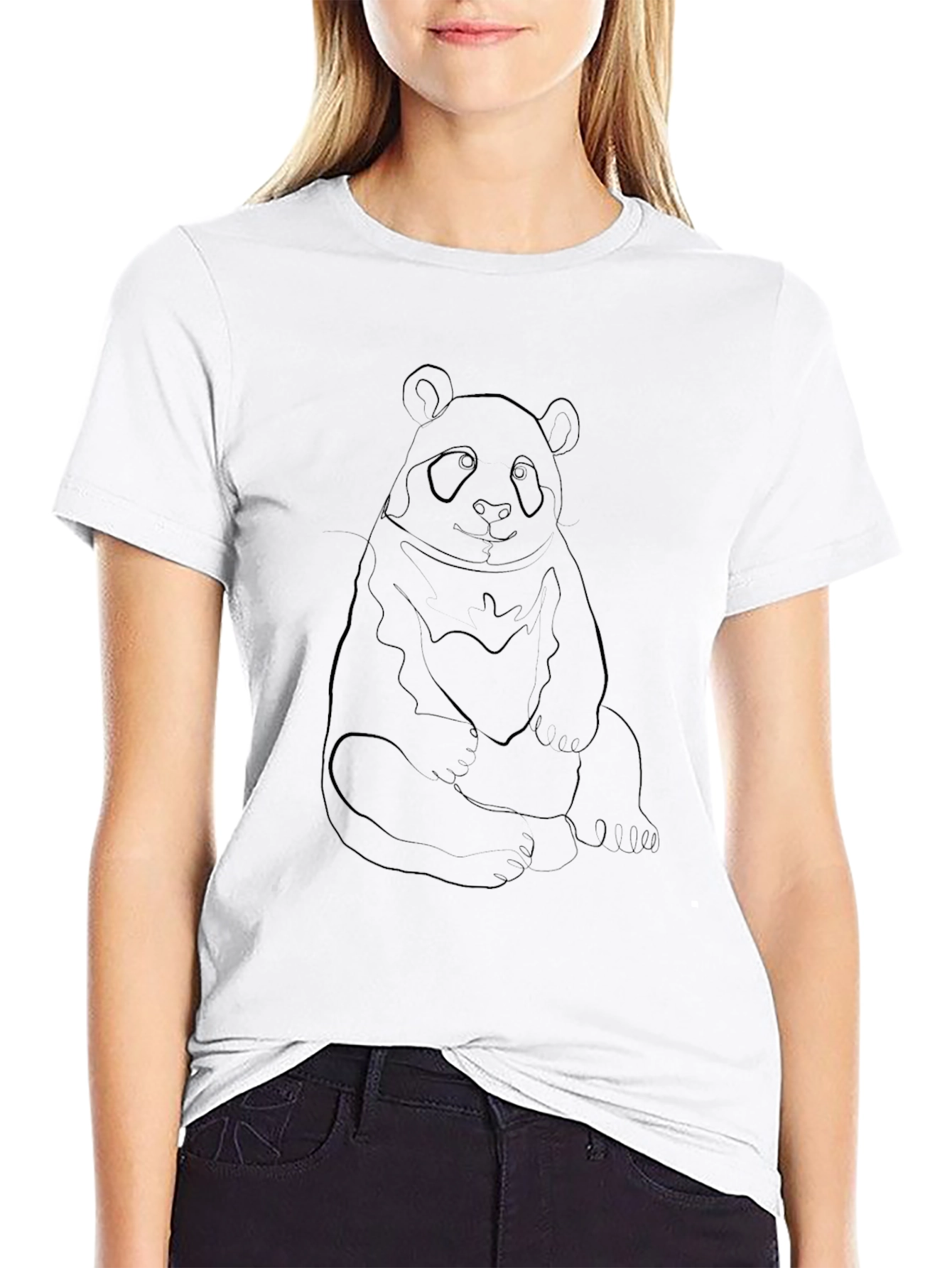 Panda Outline Black T-Shirt - Casual Style