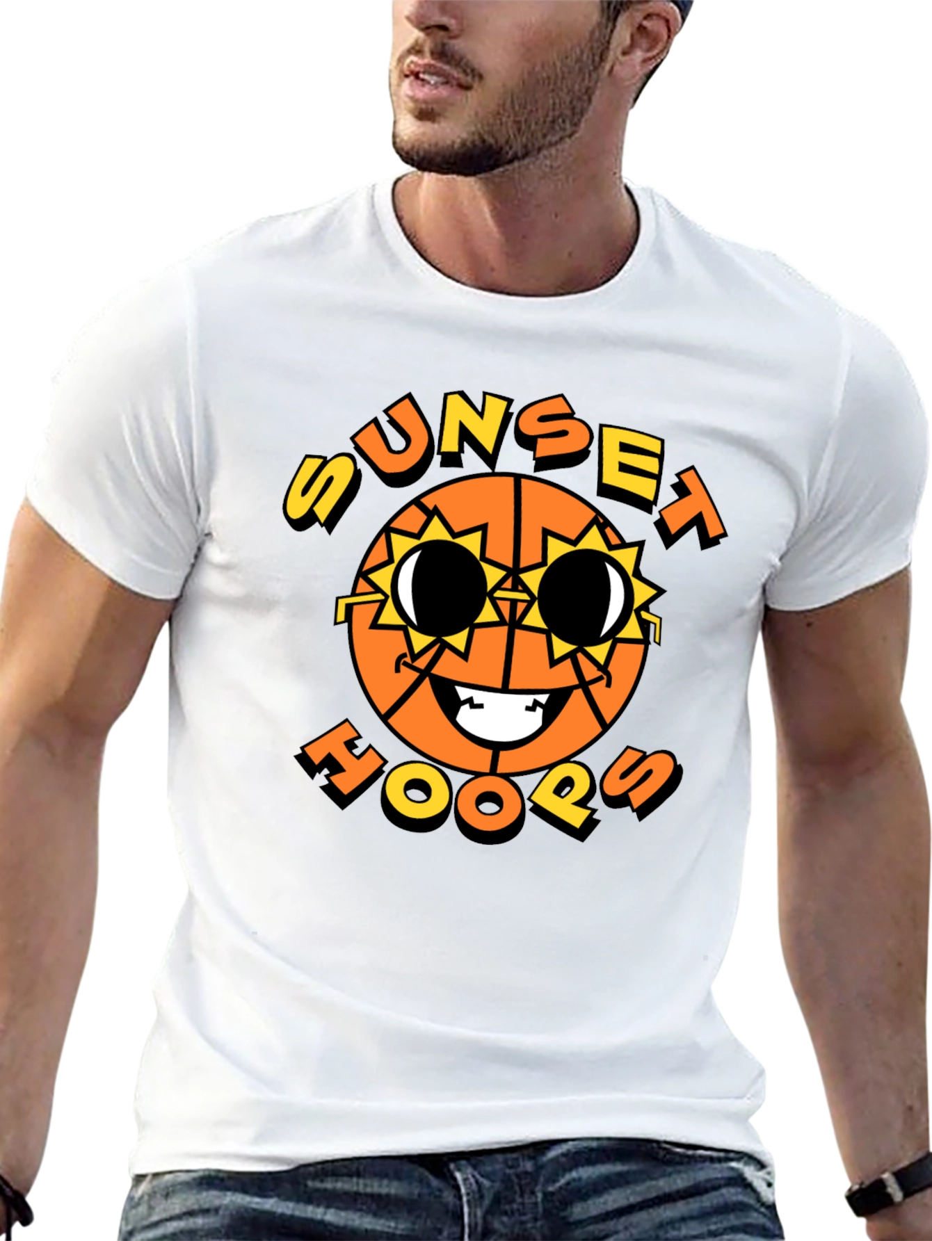 Sunset Hoops Graphic T-Shirt - Basketball Style