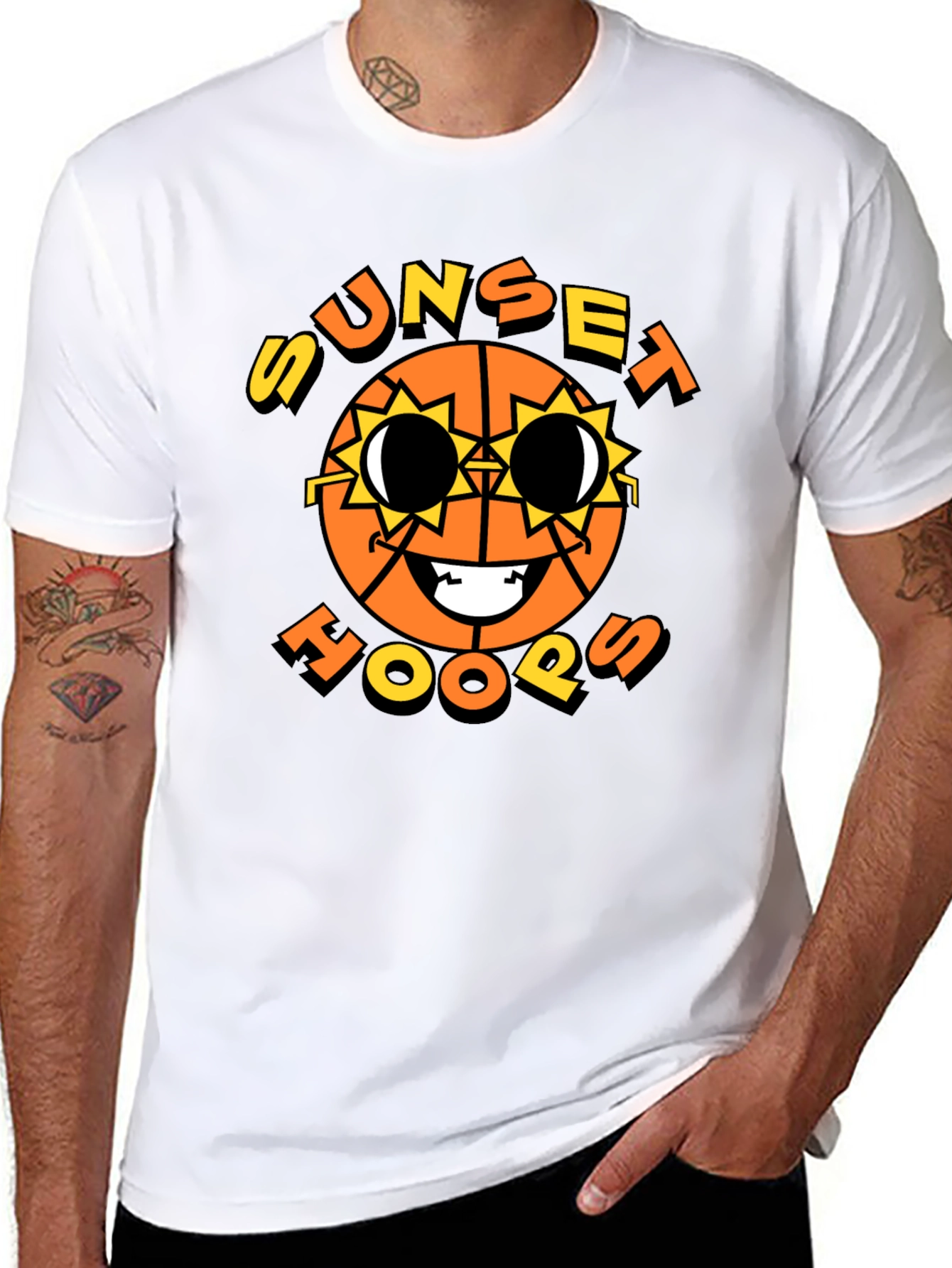 Sunset Hoops Graphic T-Shirt - Basketball Style