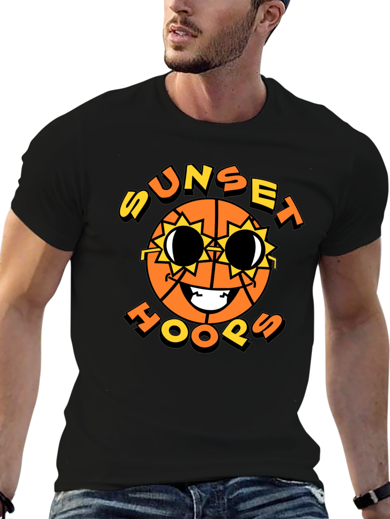 Sunset Hoops Graphic T-Shirt - Basketball Style
