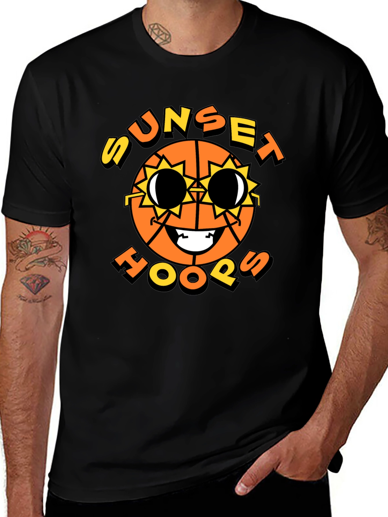 Sunset Hoops Graphic T-Shirt - Basketball Style