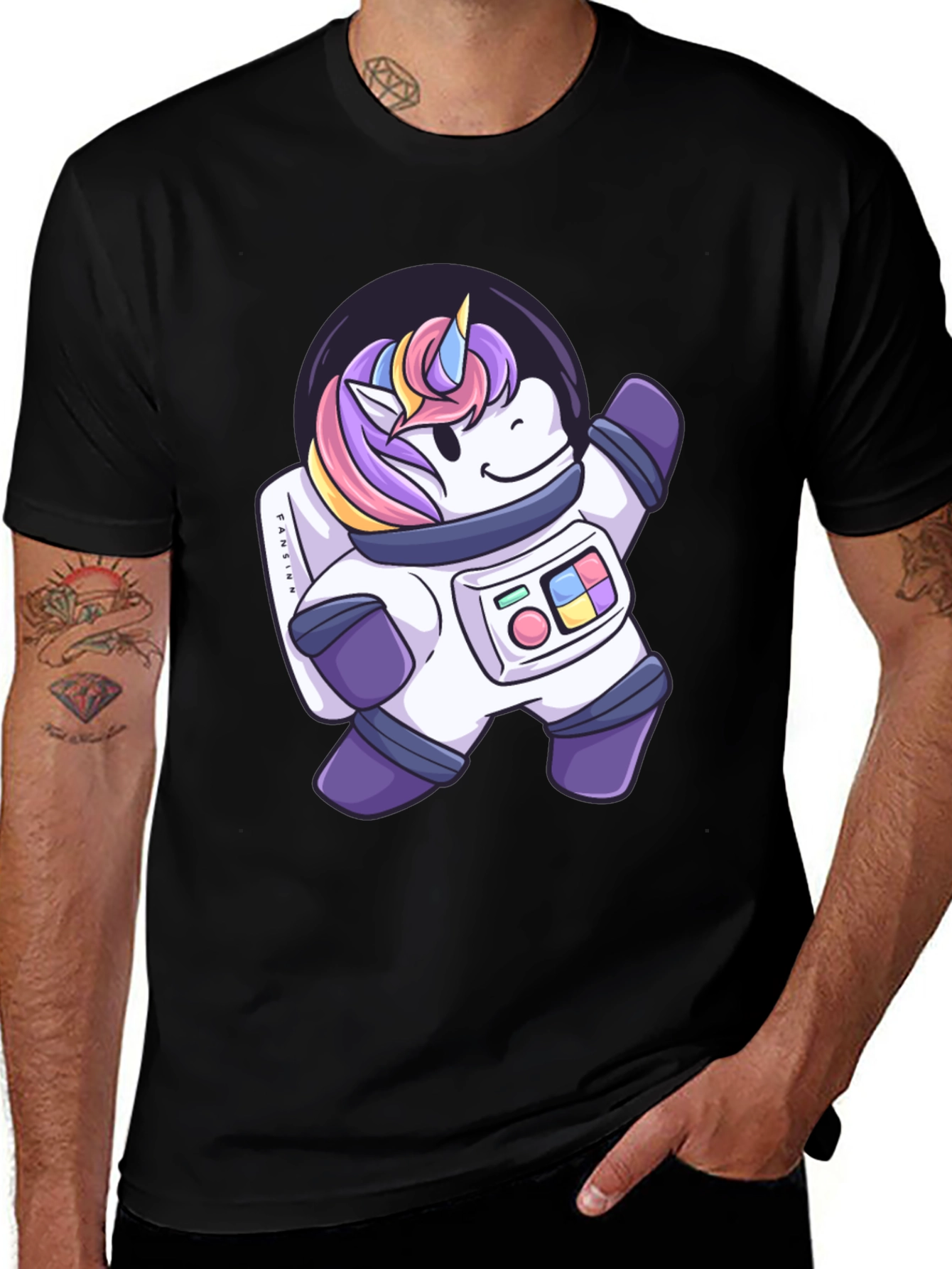 Astronaut Unicorn Graphic T-Shirt - Black