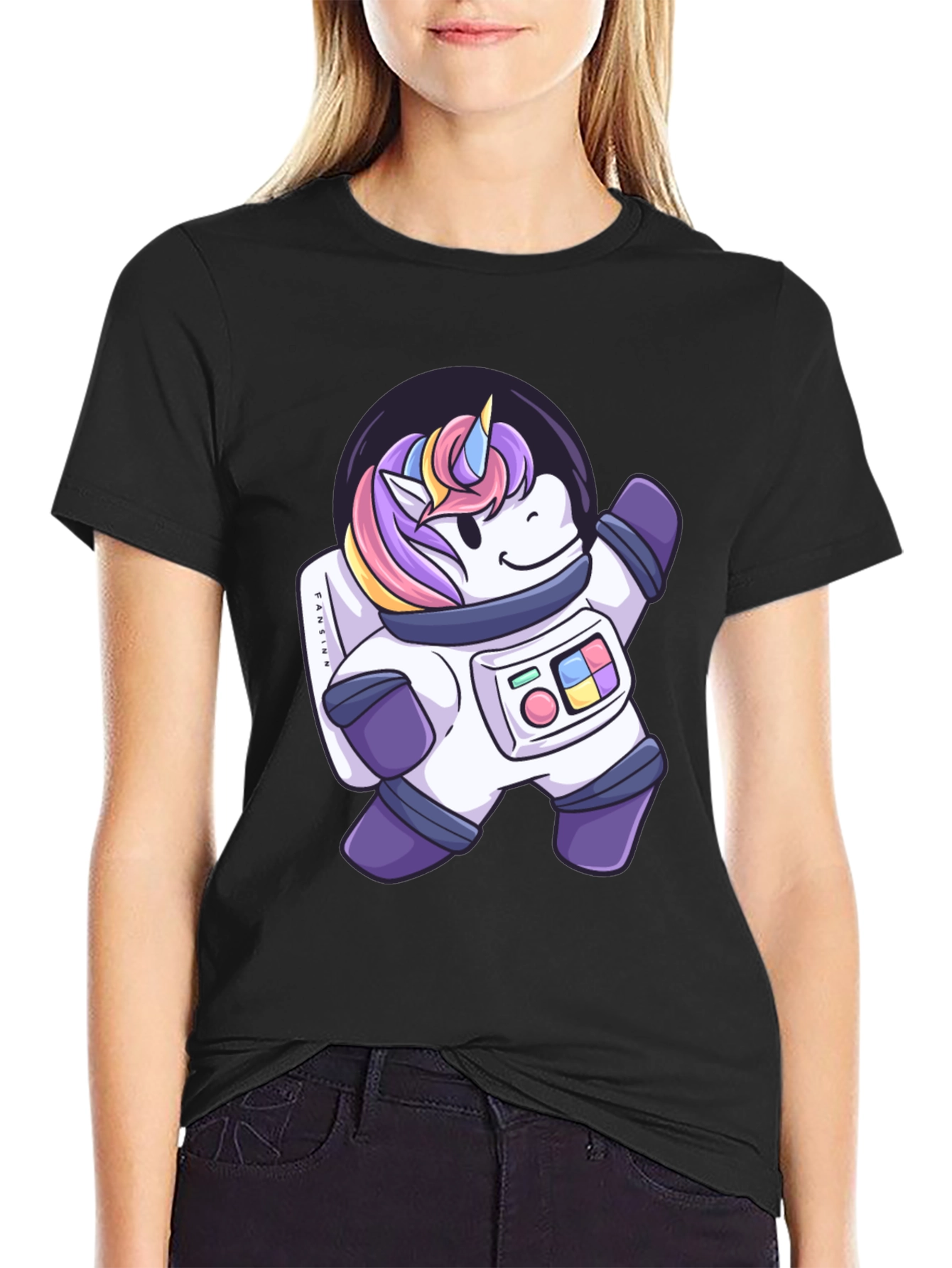 Astronaut Unicorn Graphic T-Shirt - Black