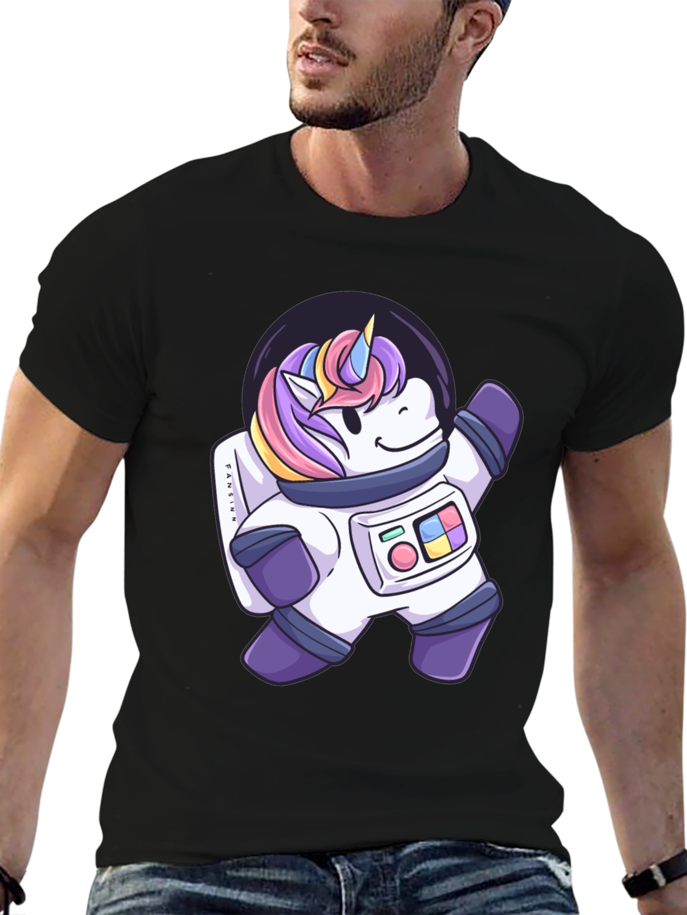 Astronaut Unicorn Graphic T-Shirt - Black
