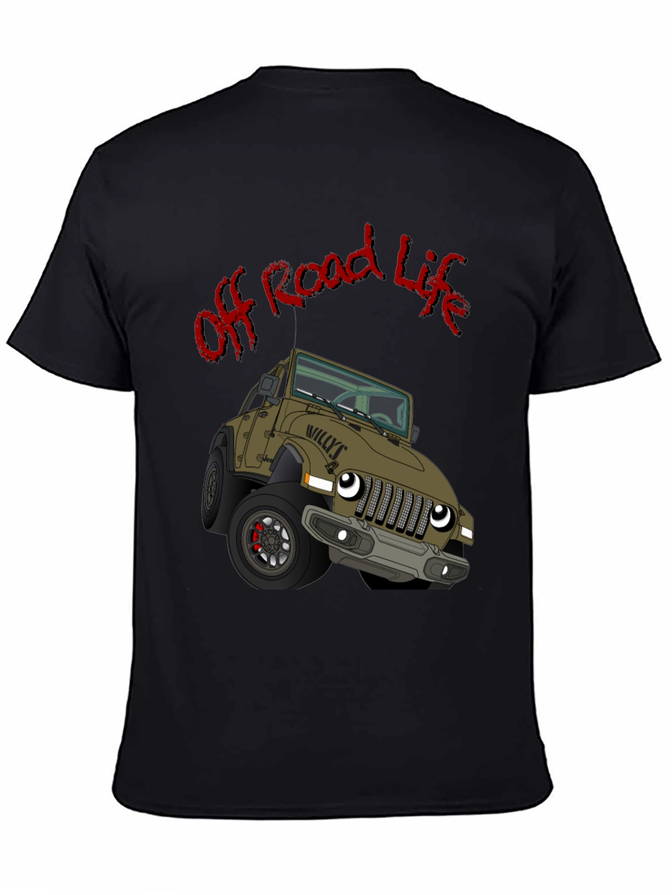 Off Road Life Cartoon Jeep Black T-Shirt