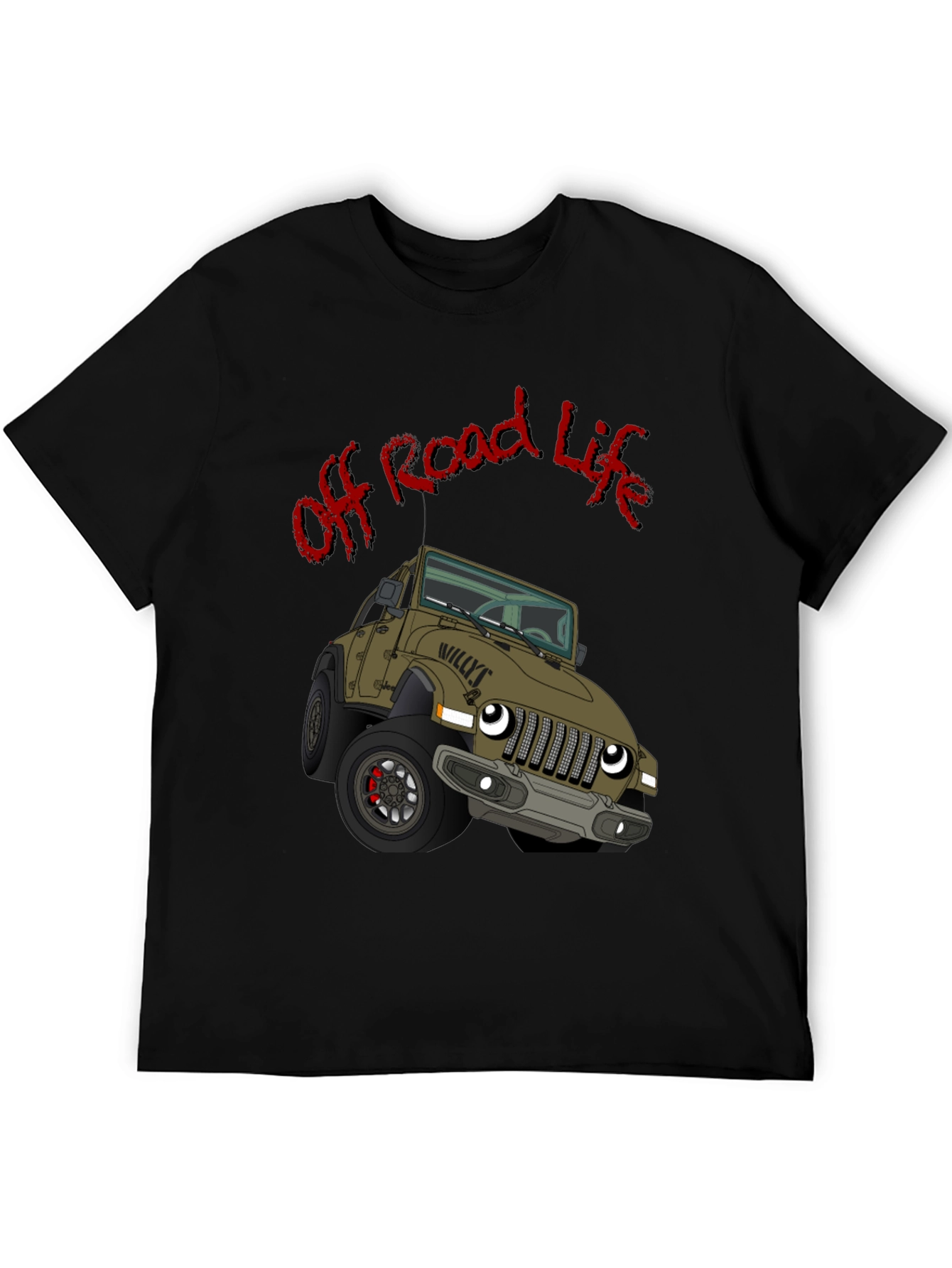 Off Road Life Cartoon Jeep Black T-Shirt