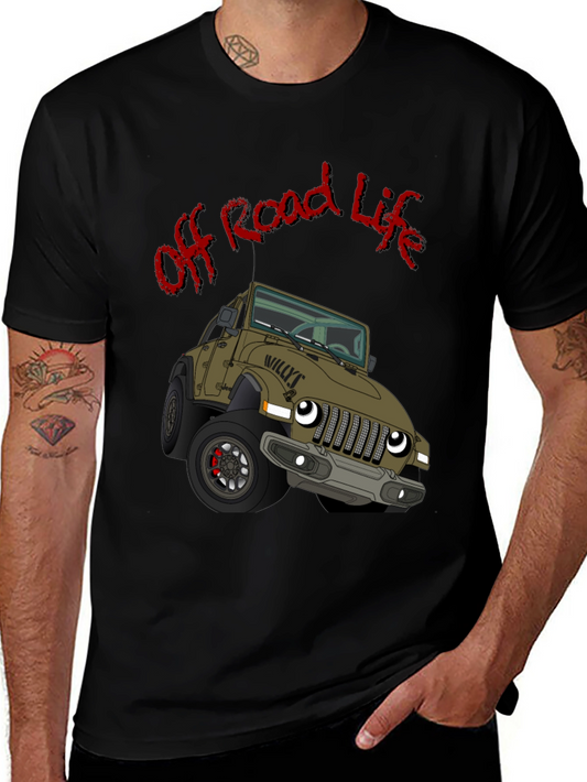 Off Road Life Cartoon Jeep Black T-Shirt
