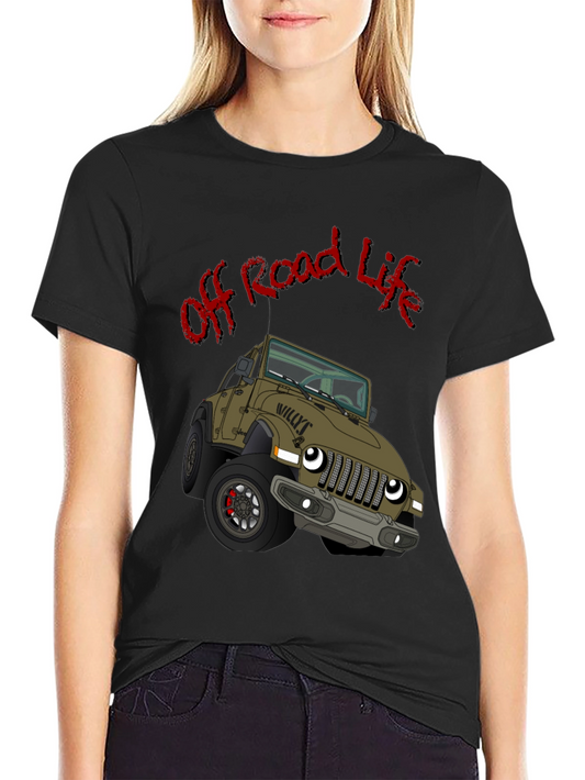 Off Road Life Cartoon Jeep Black T-Shirt
