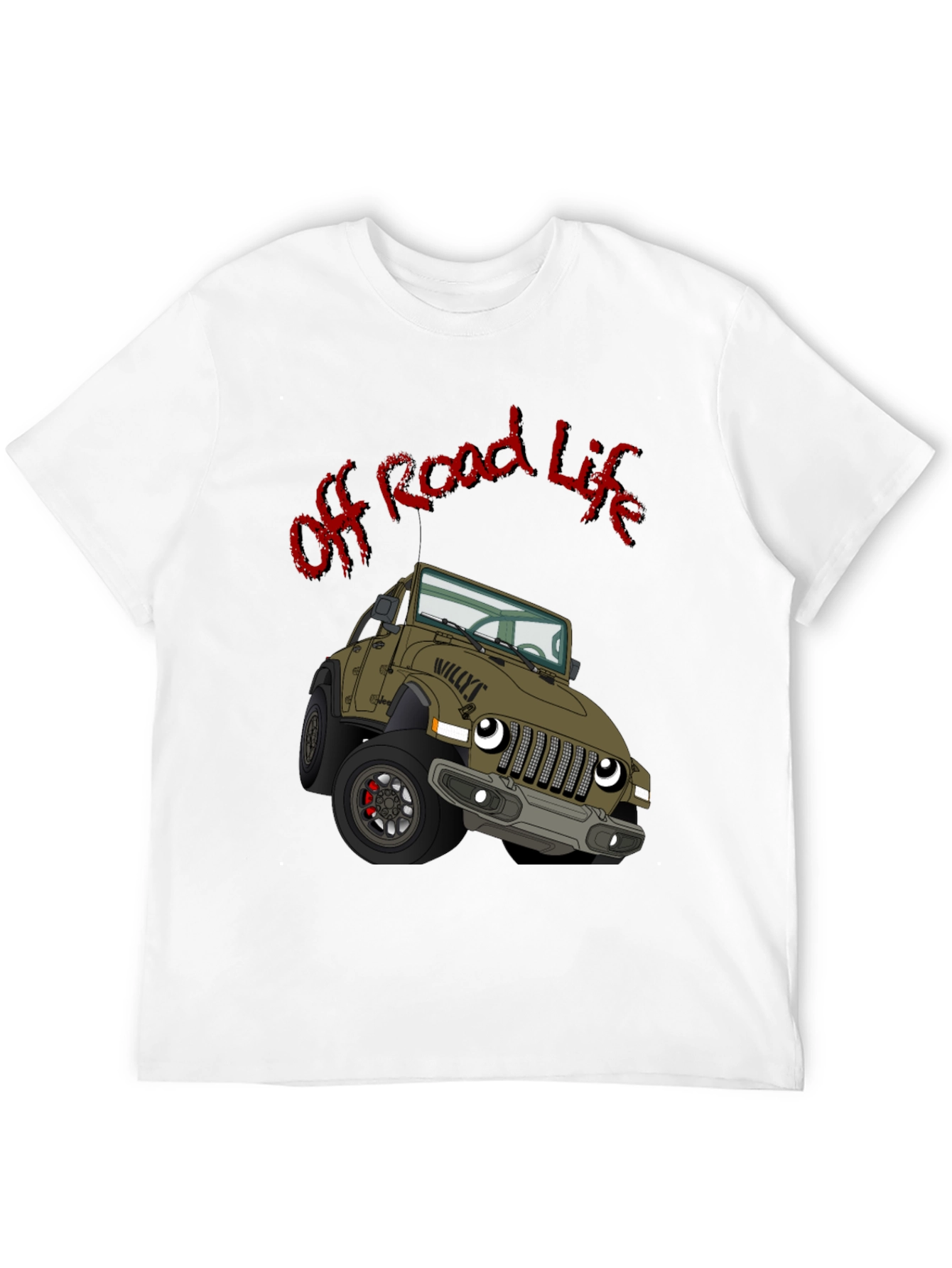 Off Road Life Cartoon Jeep Black T-Shirt