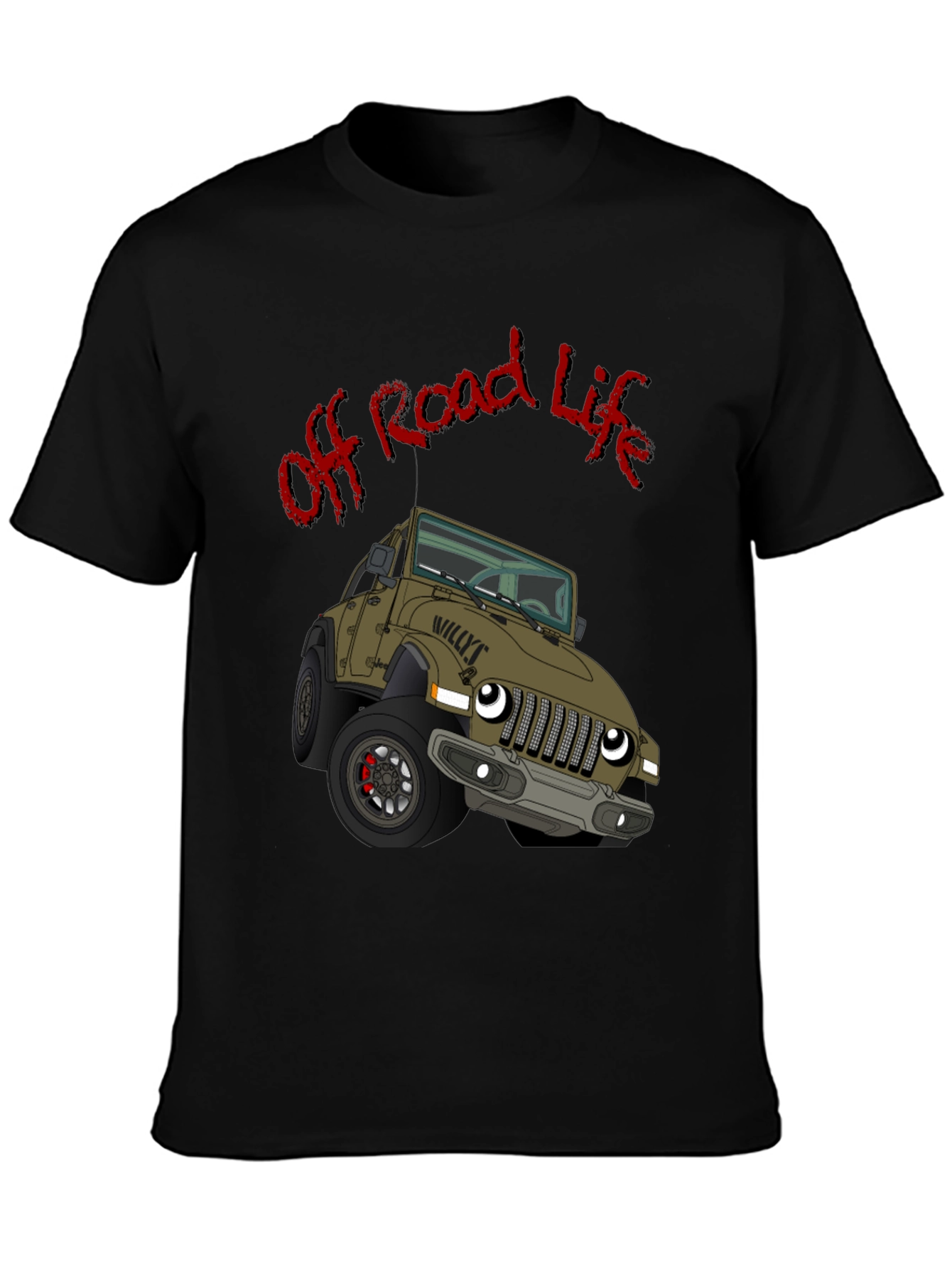 Off Road Life Cartoon Jeep Black T-Shirt