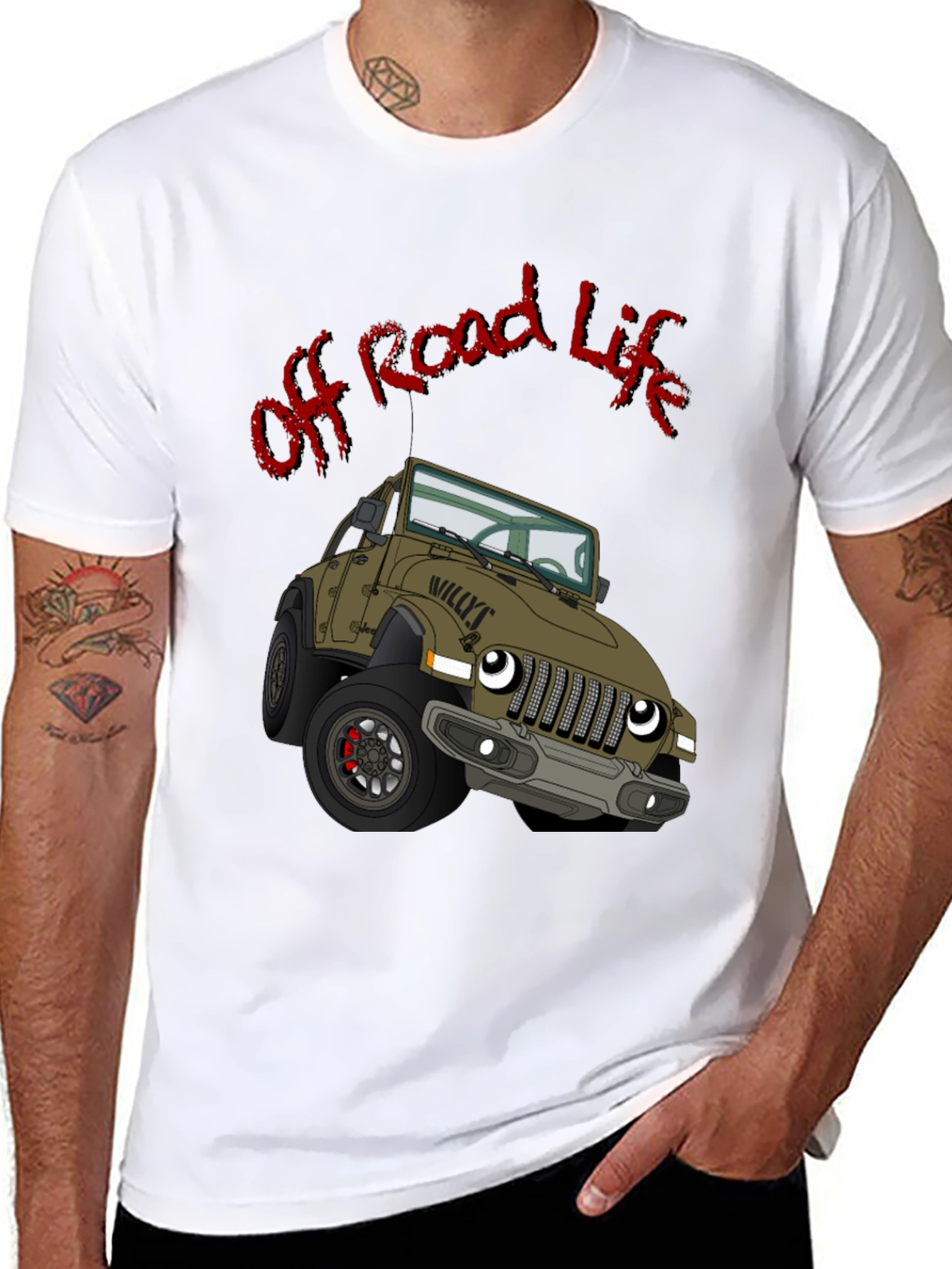 Off Road Life Cartoon Jeep Black T-Shirt