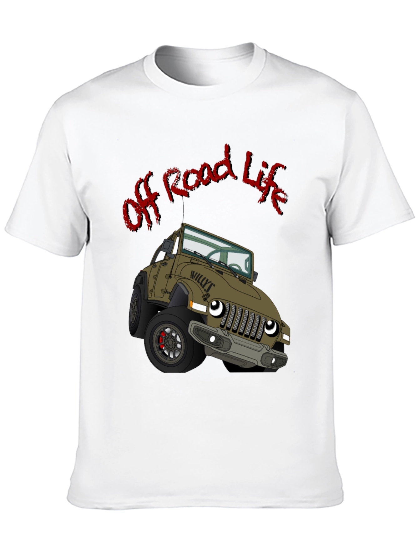 Off Road Life Cartoon Jeep Black T-Shirt