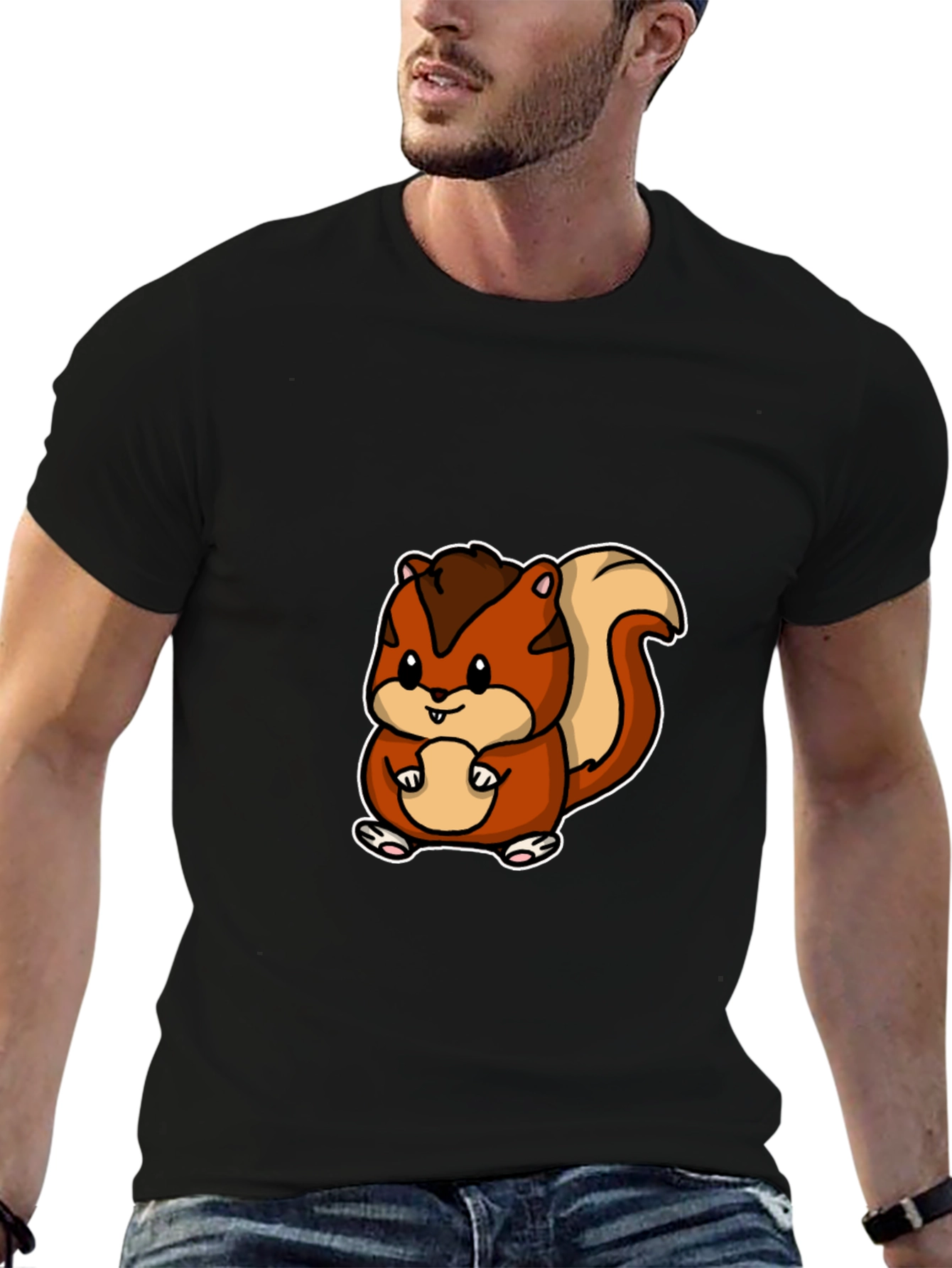 Cute Squirrel Graphic Tee - Black